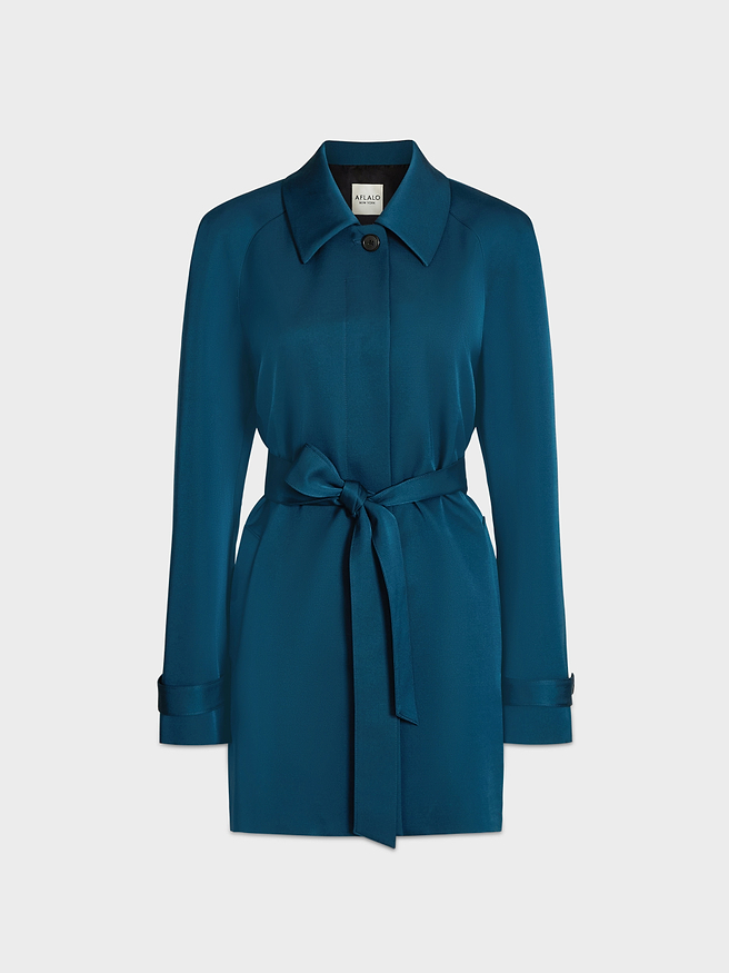 AFLALO Mira Jacket in Wool Silk – Canard - Ghost Front