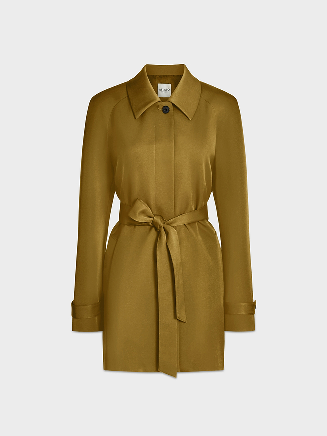 AFLALO Mira Jacket in Wool Silk – Olive - Ghost Front