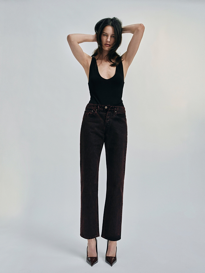 AFLALO Kundera Jean – Acid Plum Rigid Denim - Model Front