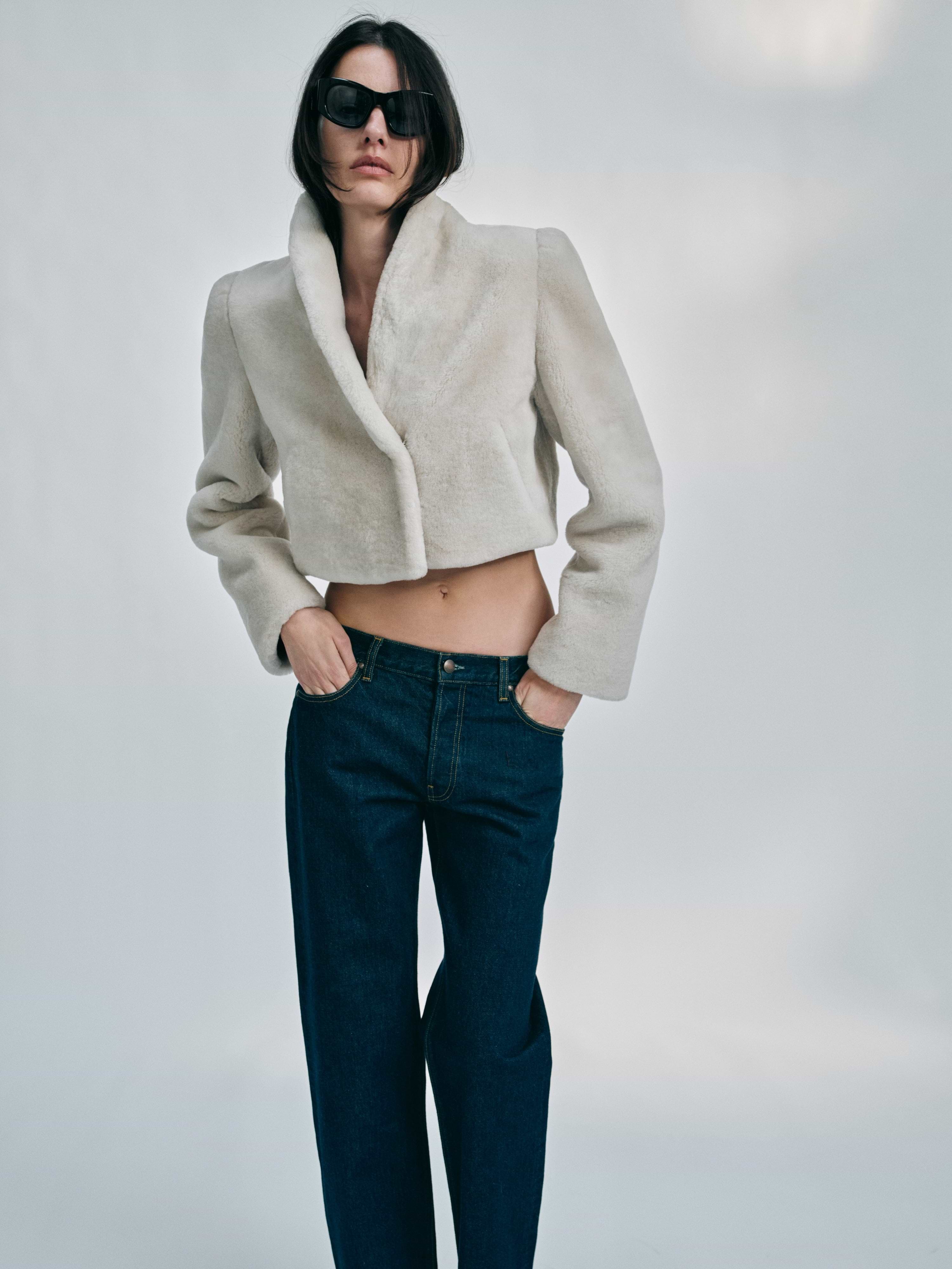 AFLALO Moura Coat in Shearling – Moonbeam - Campaign Model Front Posed
