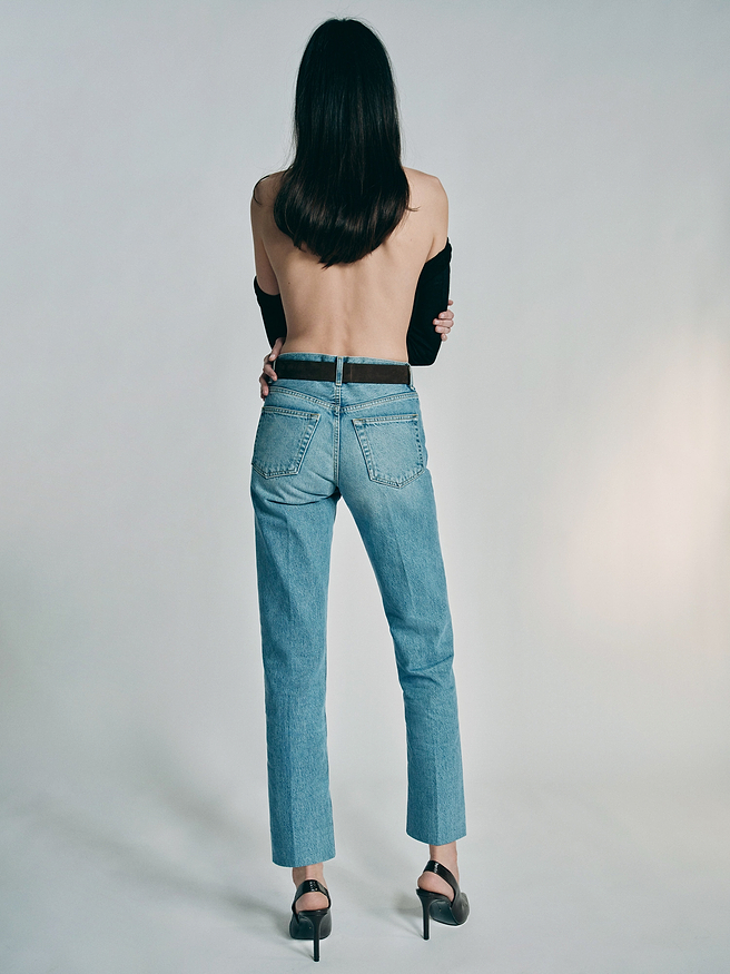 AFLALO Kundera Jean – Bruised Blue Rigid Denim - Model Back