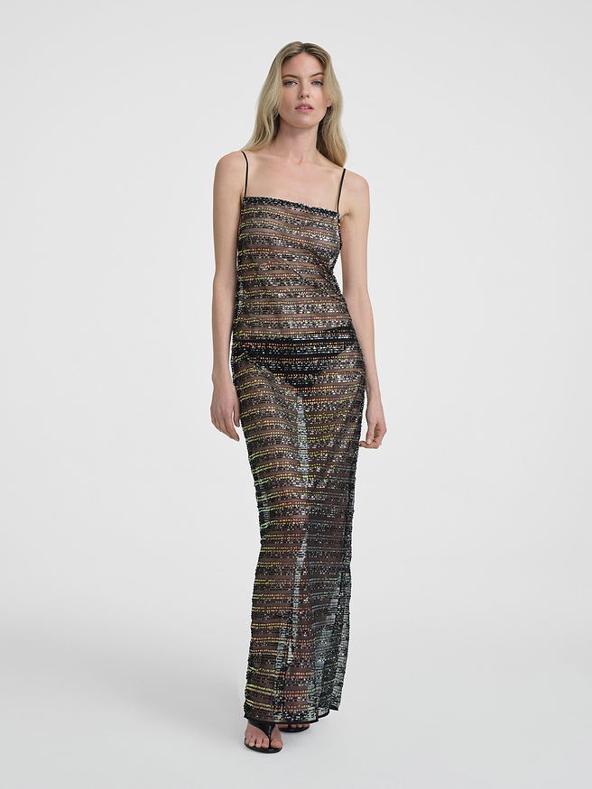 AFLALO Nivara Dress in Mesh – Paillettes - Model Front