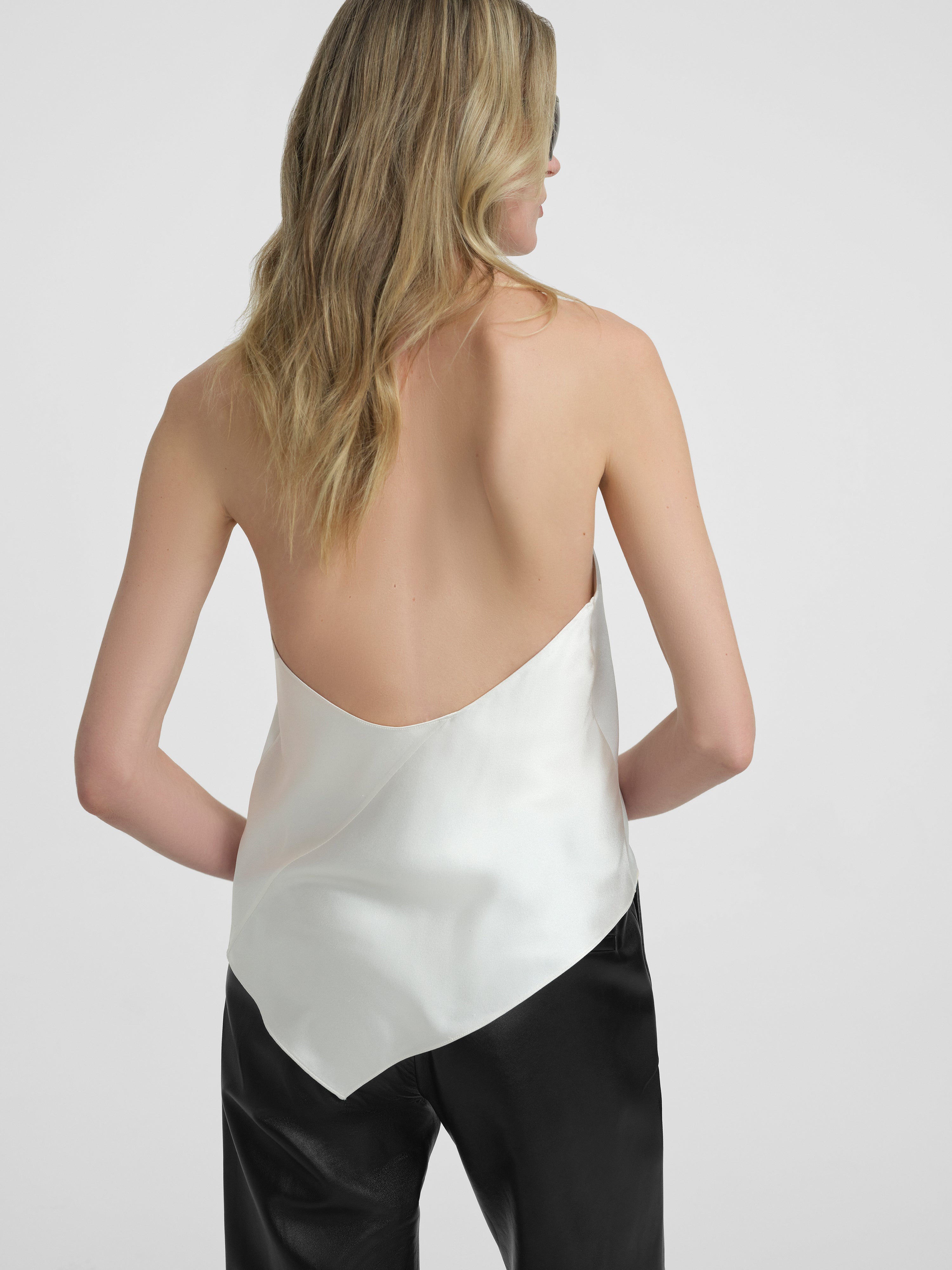 AFLALO Safira Top in Silk – Ivory - Model Back