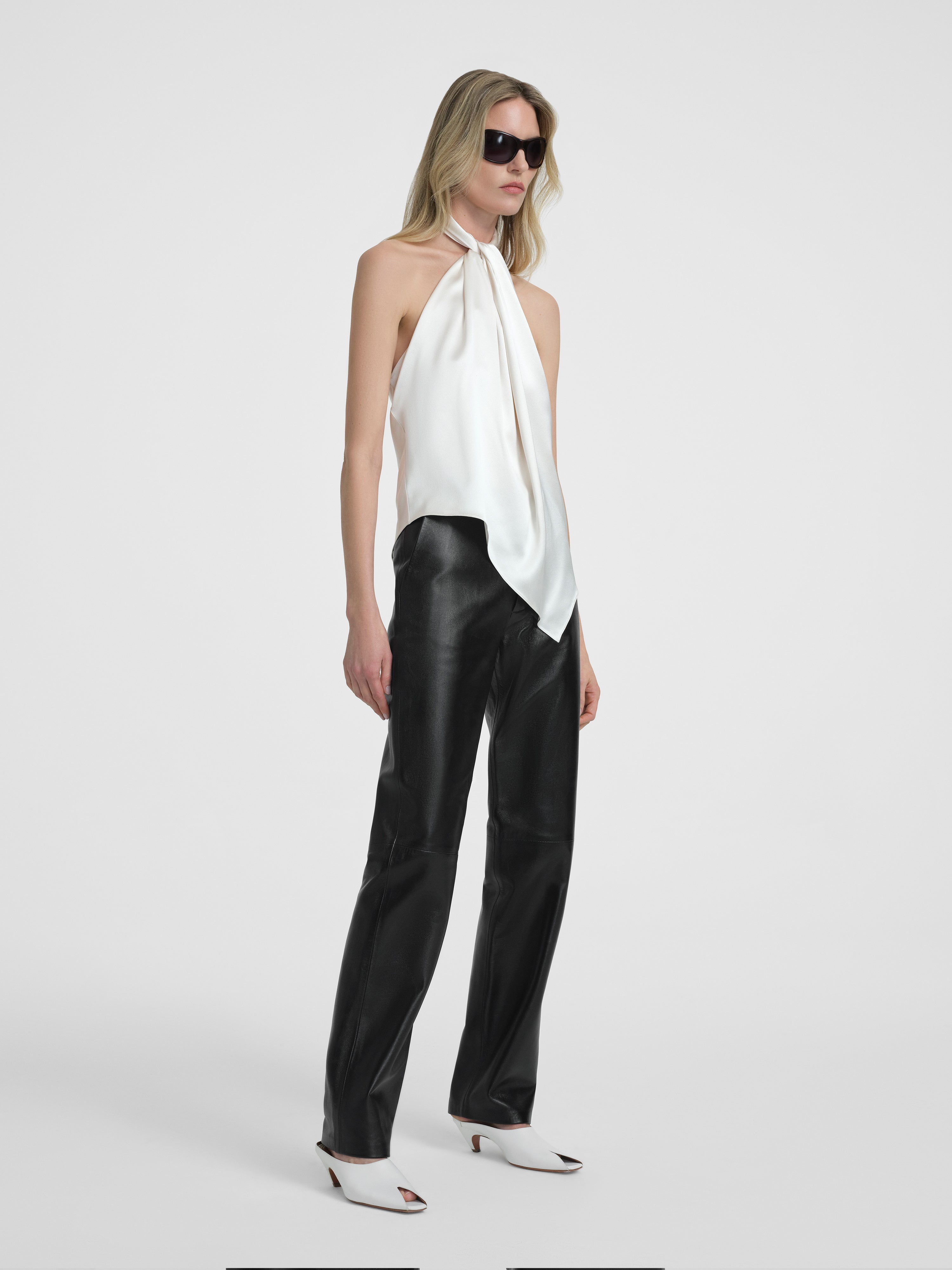 AFLALO Safira Top in Silk – Ivory - Model Front Posed
