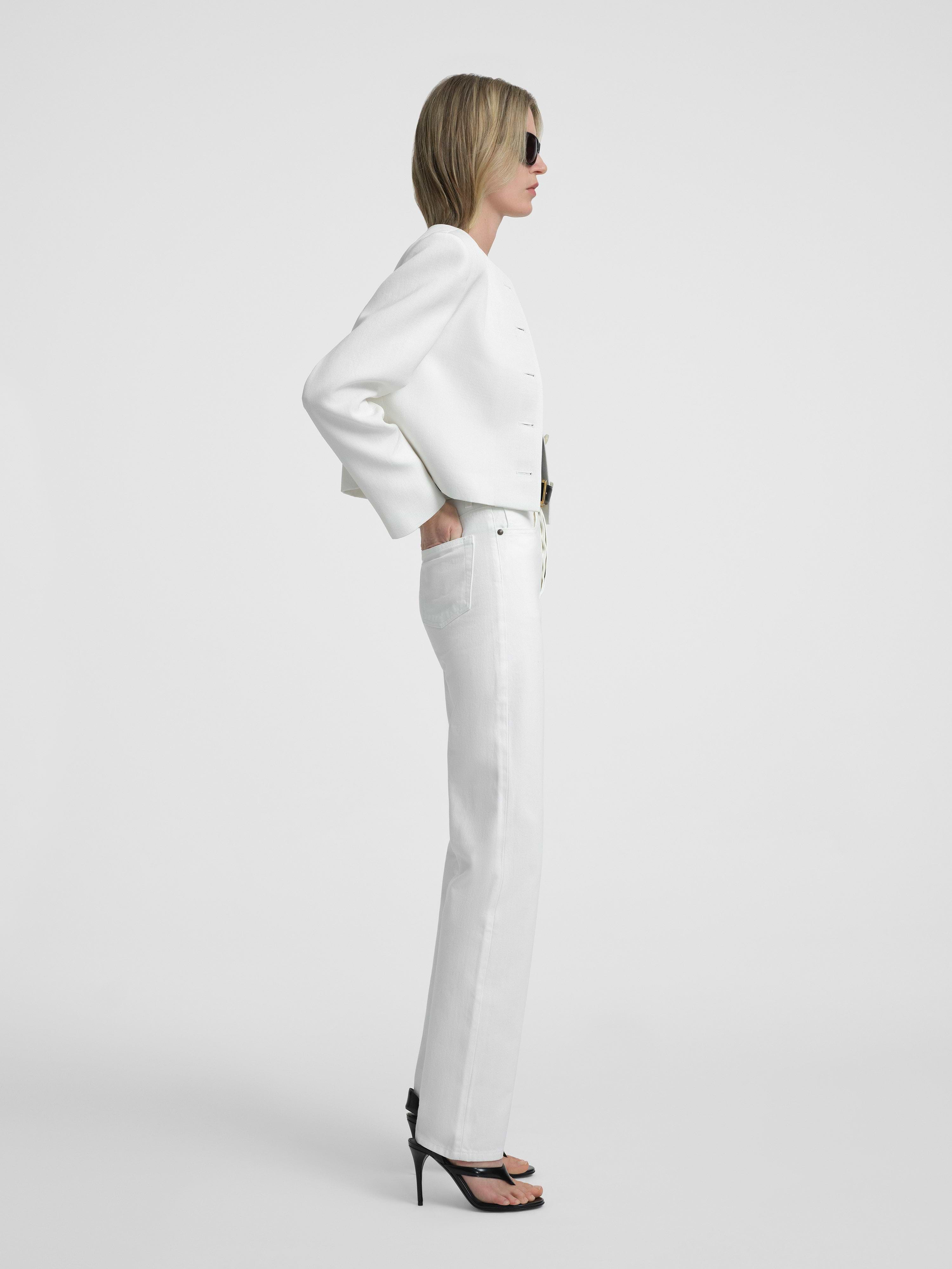 AFLALO Bastion Jacket in Silk Viscose – Ivory - Model Side