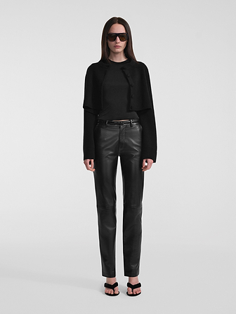 AFLALO Lazare Trouser in Leather – Black - Model Front