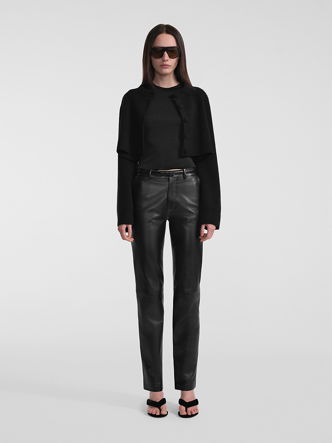 AFLALO Lazare Trouser in Leather – Black - Model Front