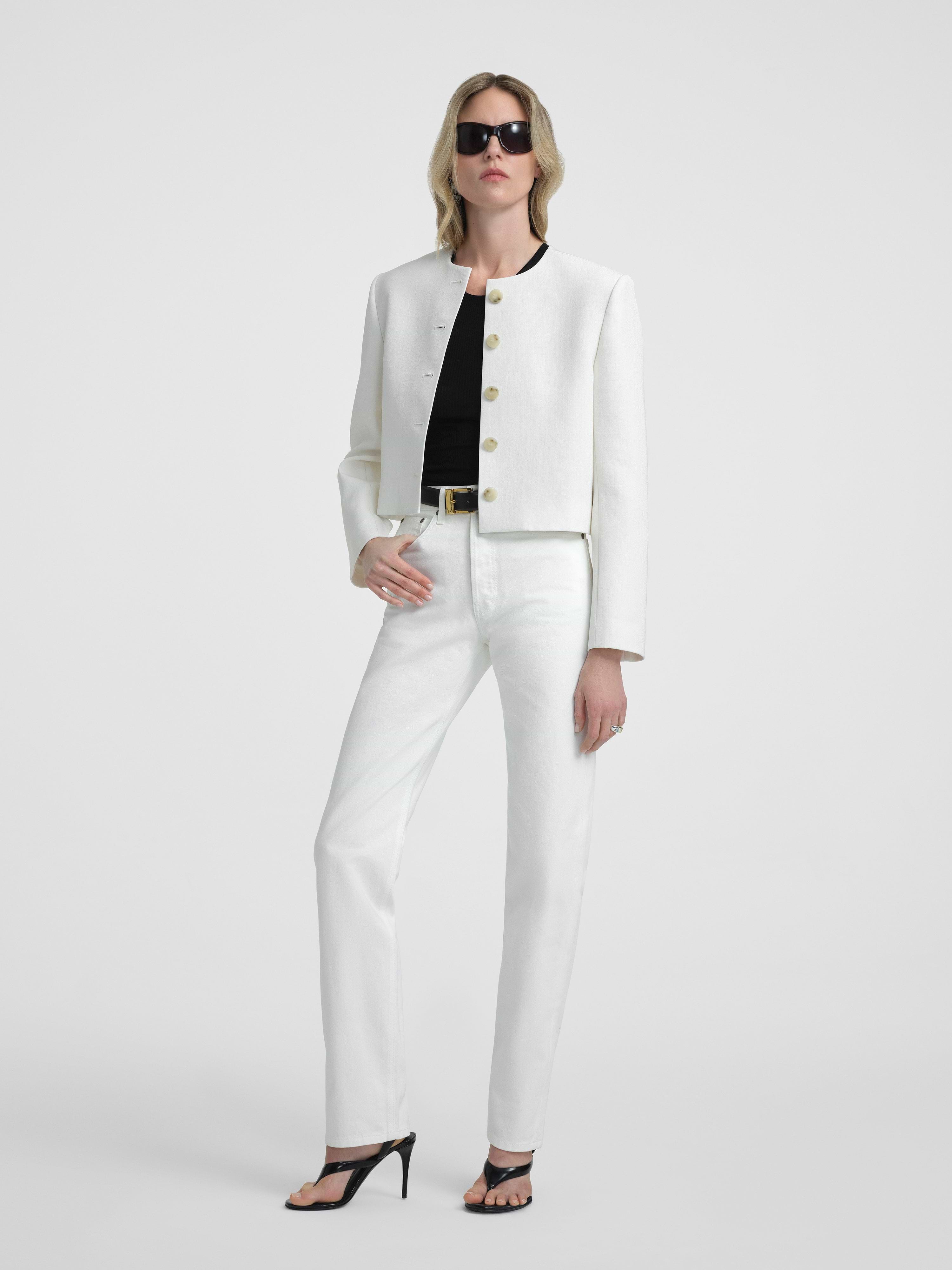 AFLALO Bastion Jacket in Silk Viscose – Ivory - Model Front