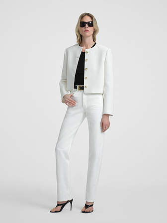 AFLALO Bastion Jacket in Silk Viscose – Ivory - Model Front