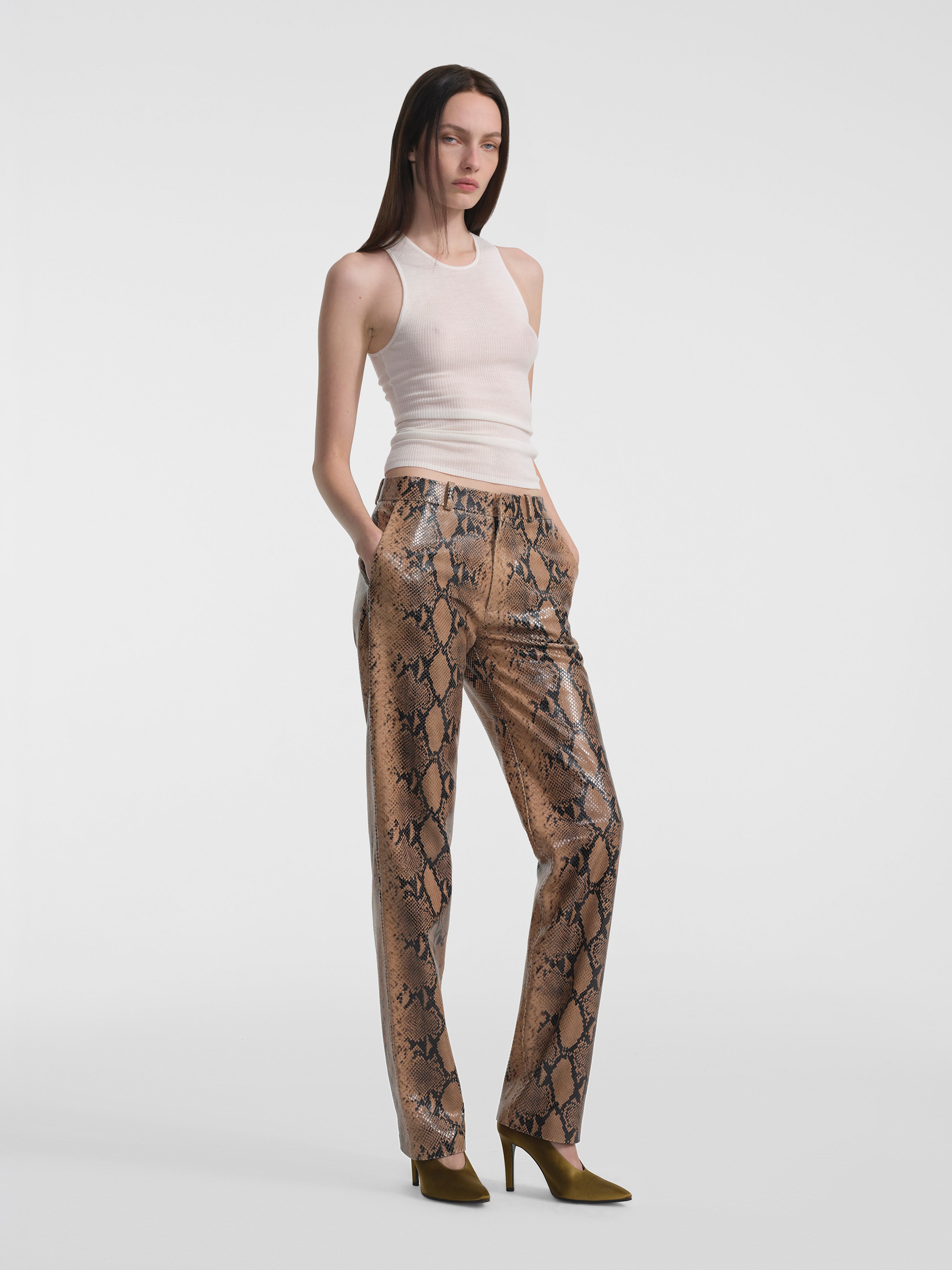 AFLALO Lazare Trouser in Python Embossed Leather – Copperhead - Model Front
