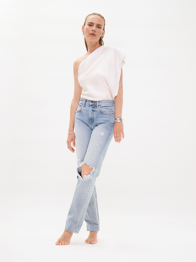AFLALO Huxley Jean in Rigid Denim – Shattered Indigo - Model Front Posed
