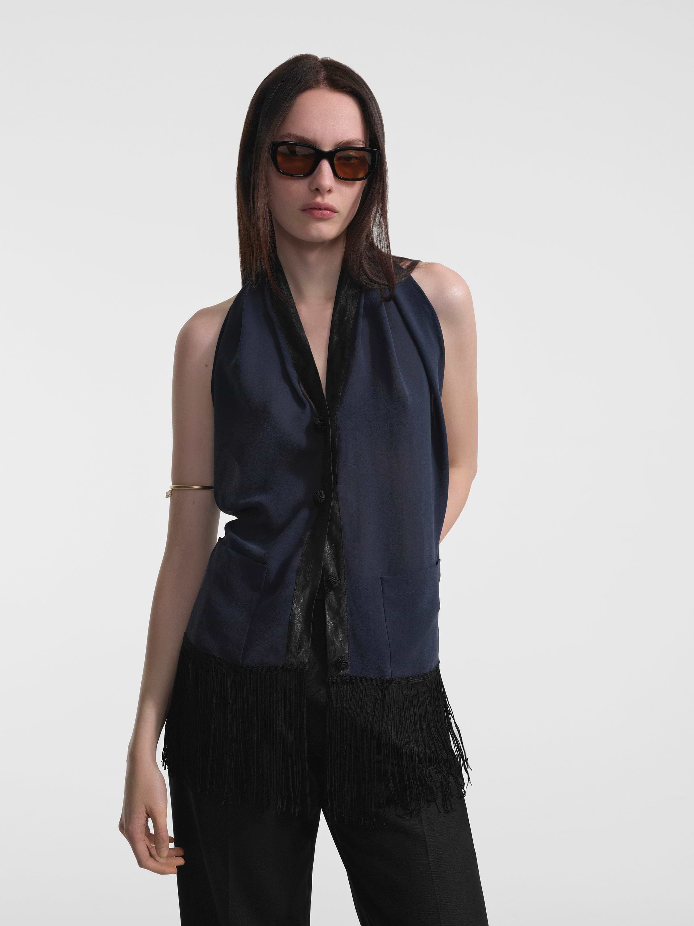 AFLALO Alere Top in Silk – Marine - Model Front Cropped