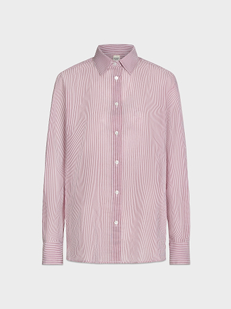 AFLALO Brein Shirt in Silk Cotton – Cedar Stripe - Ghost Front