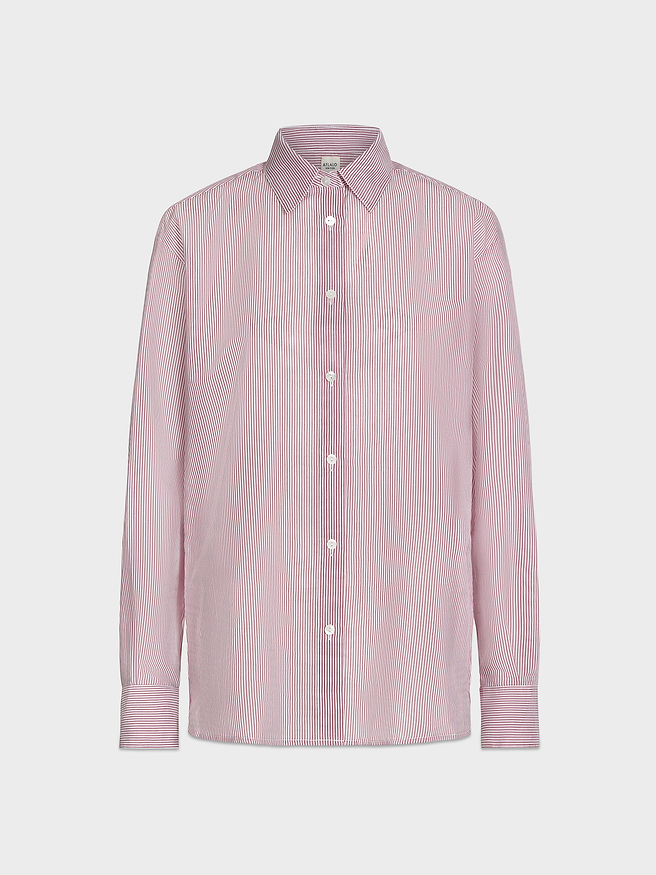AFLALO Brein Shirt in Silk Cotton – Cedar Stripe - Ghost Front