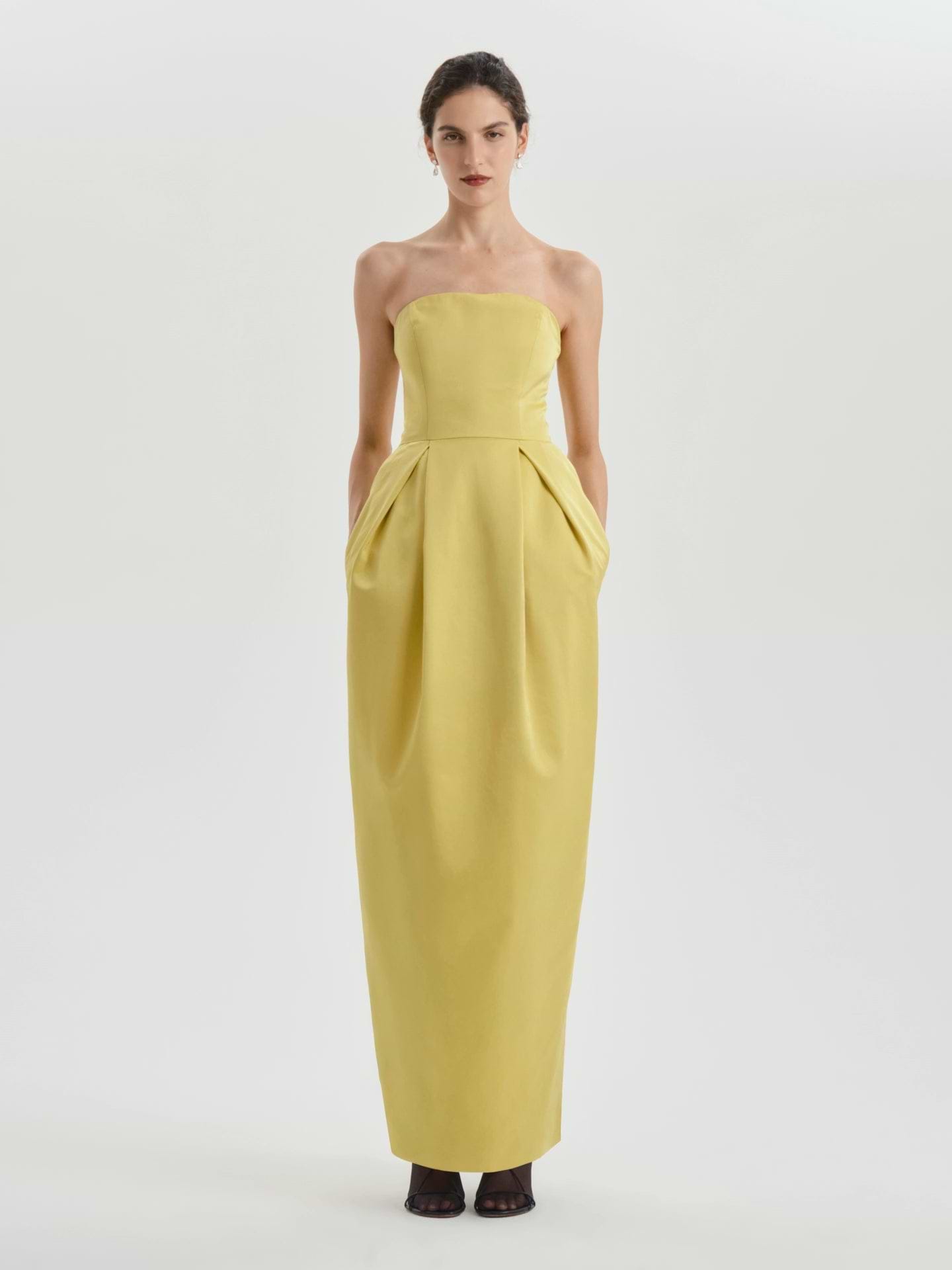 AFLALO Alune Dress in Wool Silk – Citron - Model Front Straight