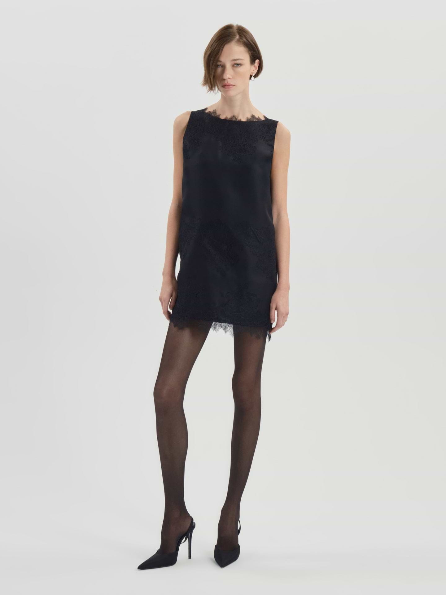 AFLALO Keaton Dress in Silk – Black - Model Front