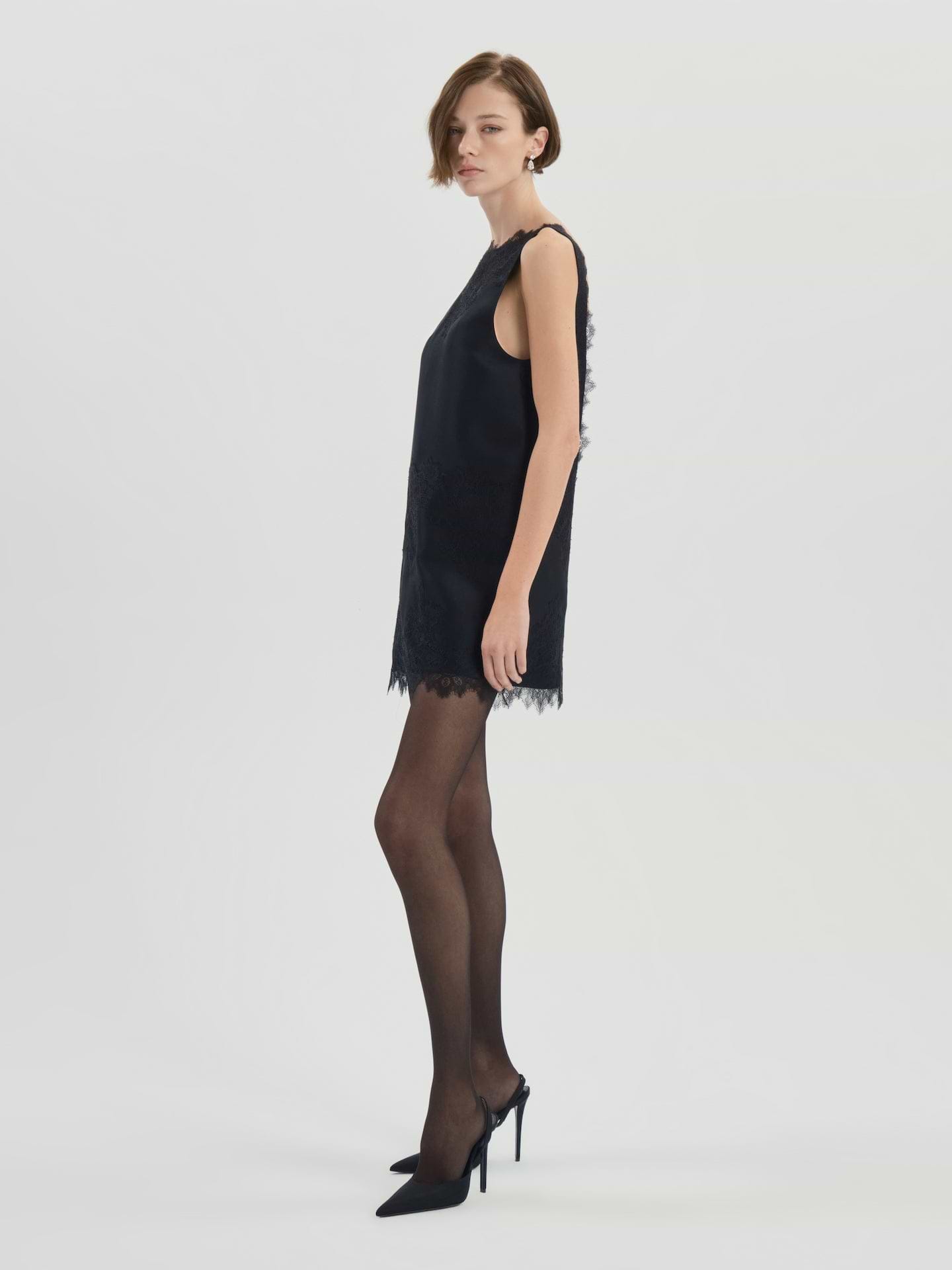 AFLALO Keaton Dress in Silk – Black - Model Side