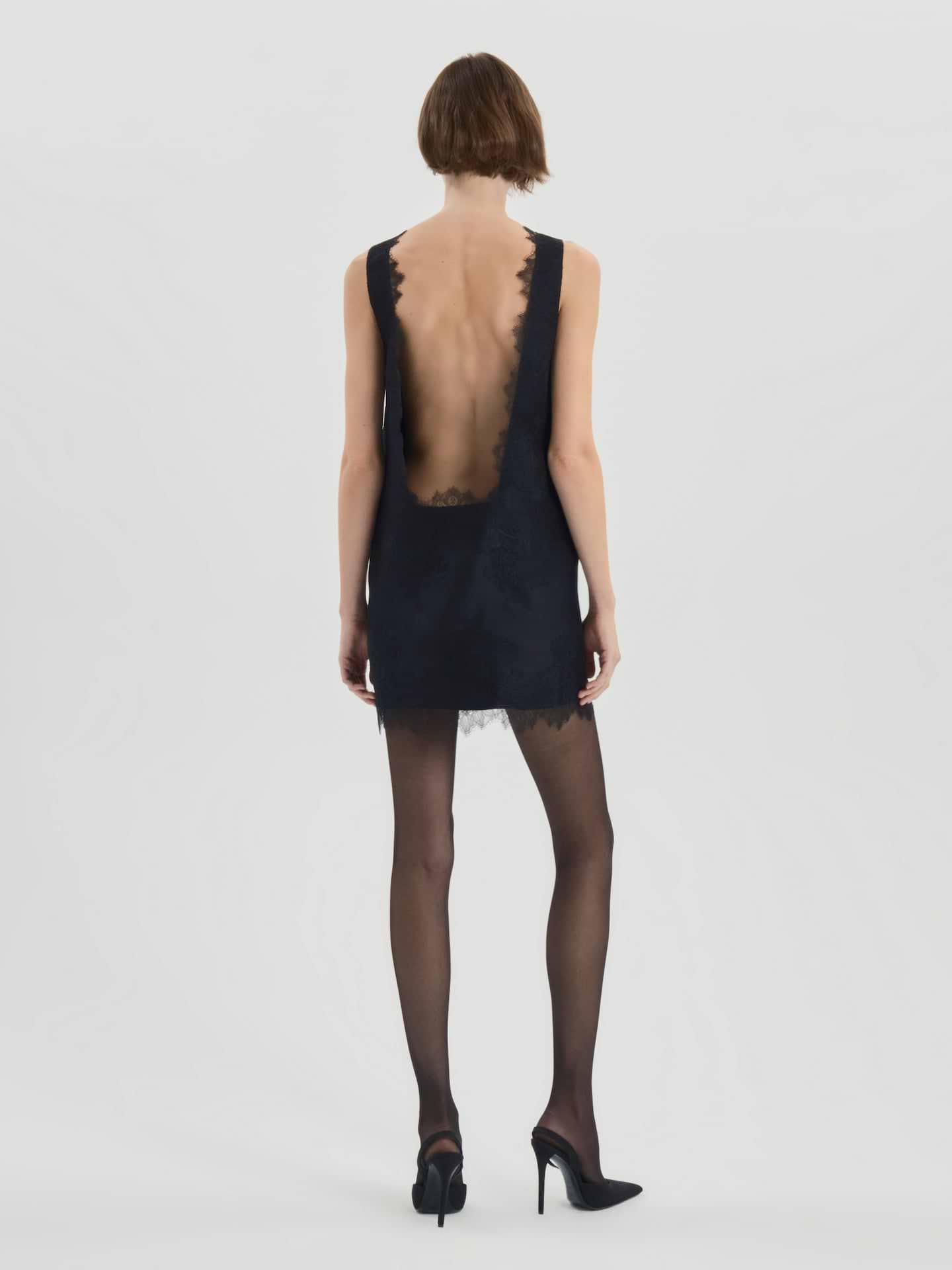 AFLALO Keaton Dress in Silk – Black - Model Back