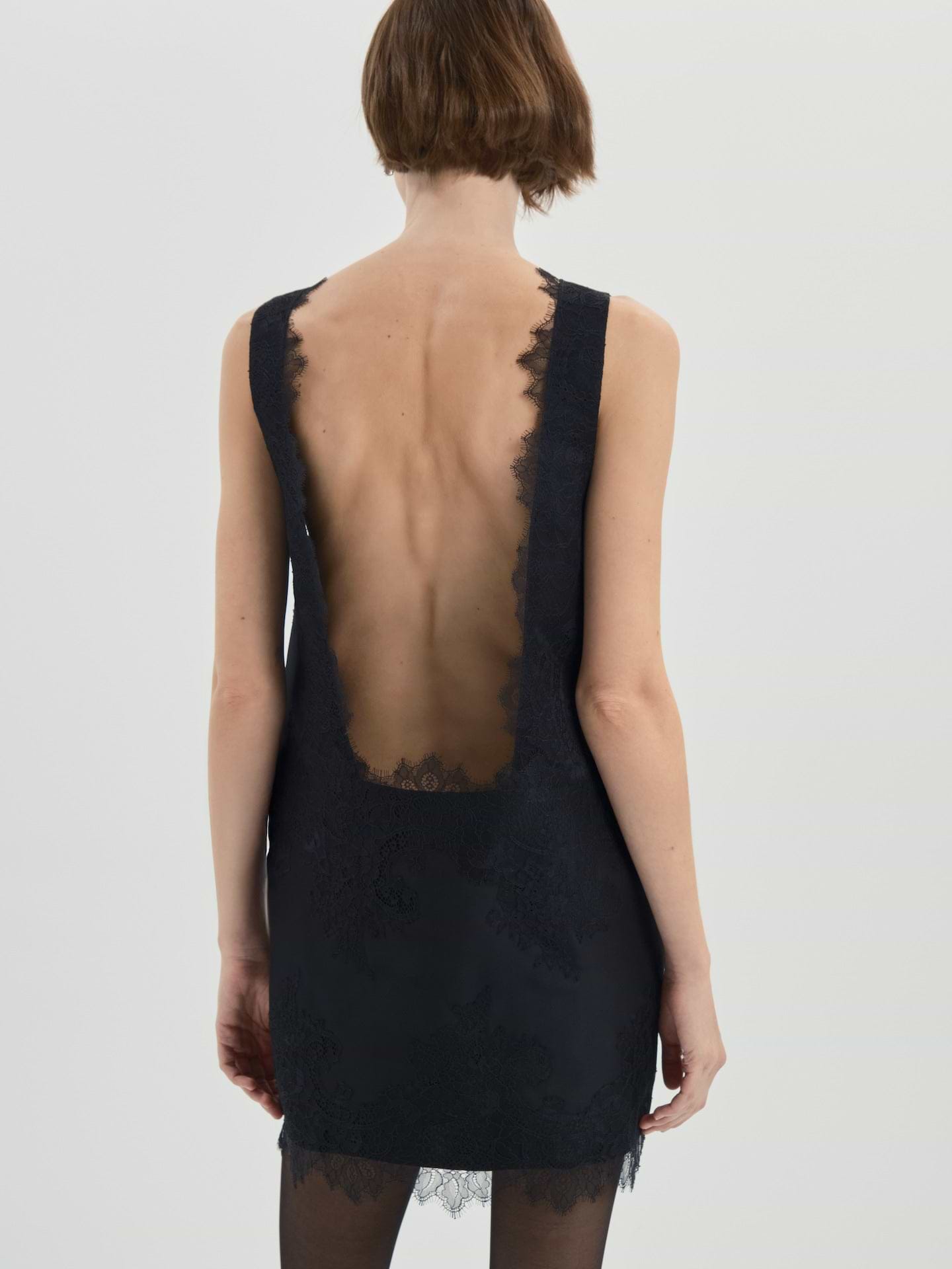 AFLALO Keaton Dress in Silk – Black - Model Back