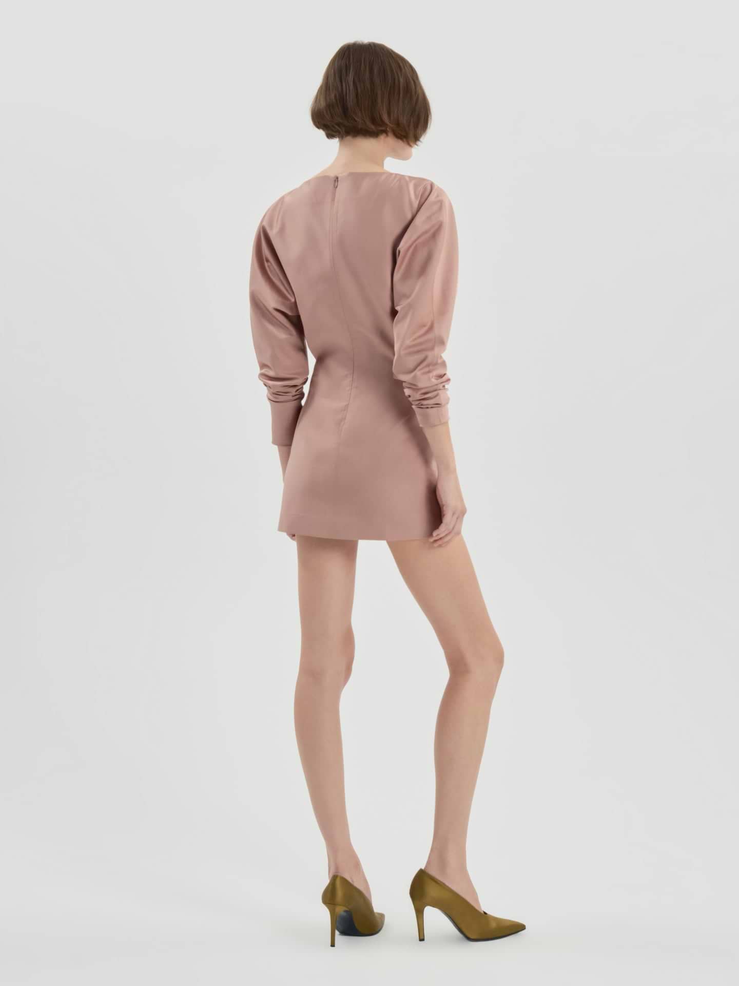 AFLALO Lanya Dress in Wool Silk – Adobe Rose - Model Back