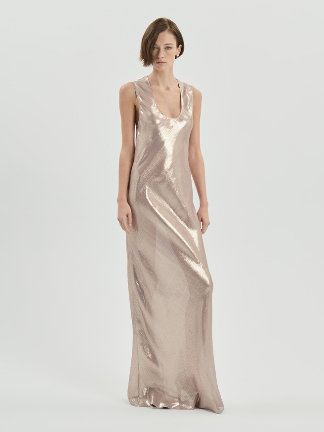 AFLALO Ismara Dress in Silk – Quartz - Model Front