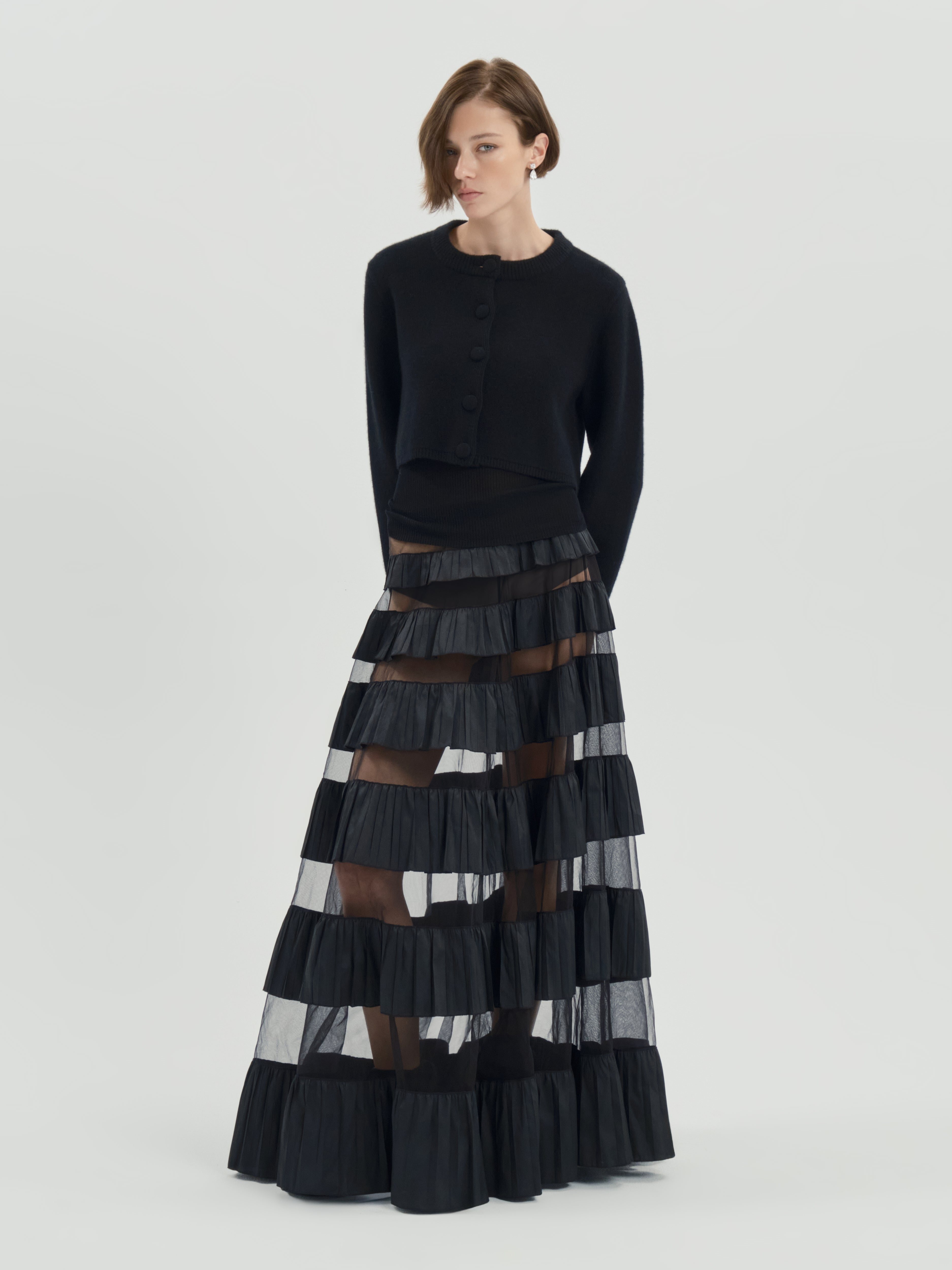 AFLALO Xorina Skirt in Mesh – Black - Model Front