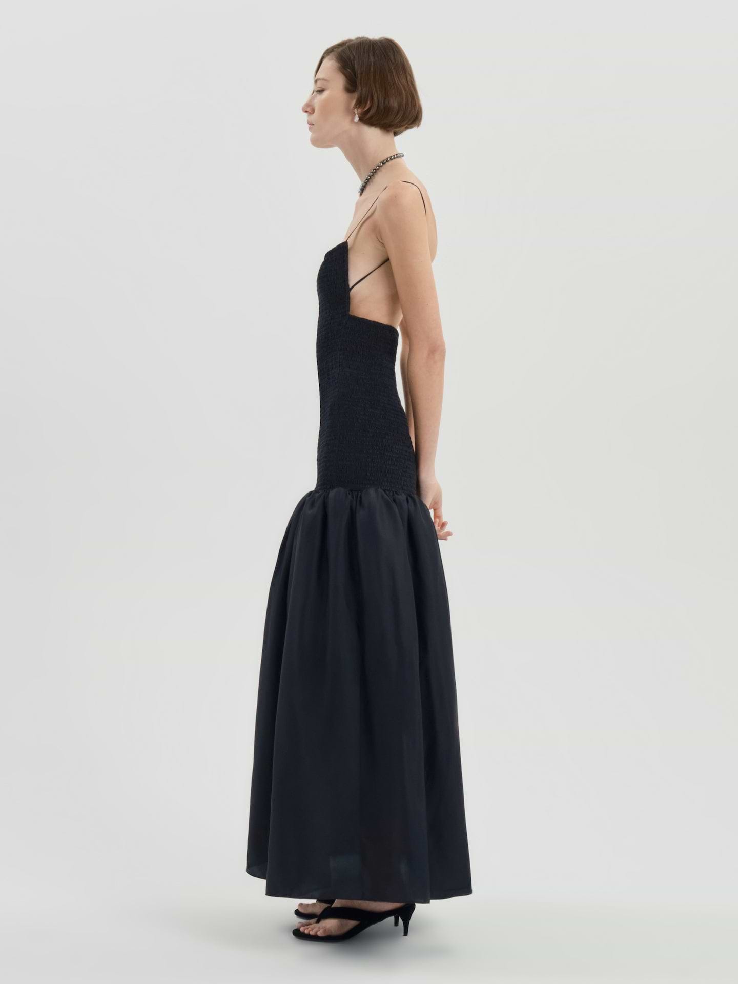AFLALO Lumea Dress in Silk – Black - Model Side