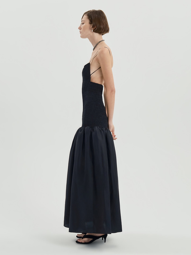 AFLALO Lumea Dress in Silk – Black - Model Side