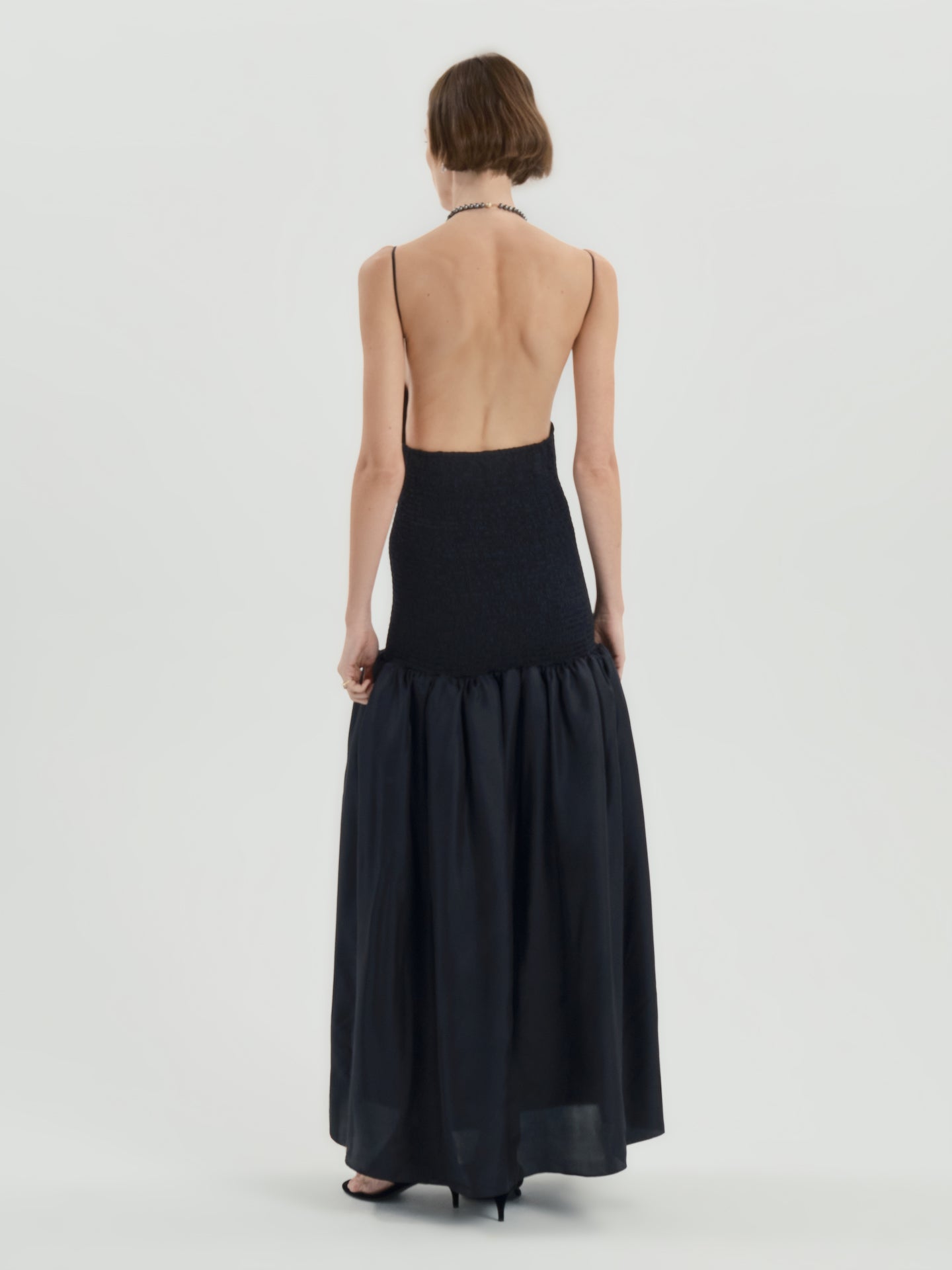 AFLALO Lumea Dress in Silk – Black - Model Back