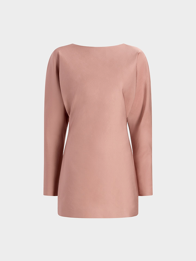 AFLALO Lanya Dress in Wool Silk – Adobe Rose - Ghost Front