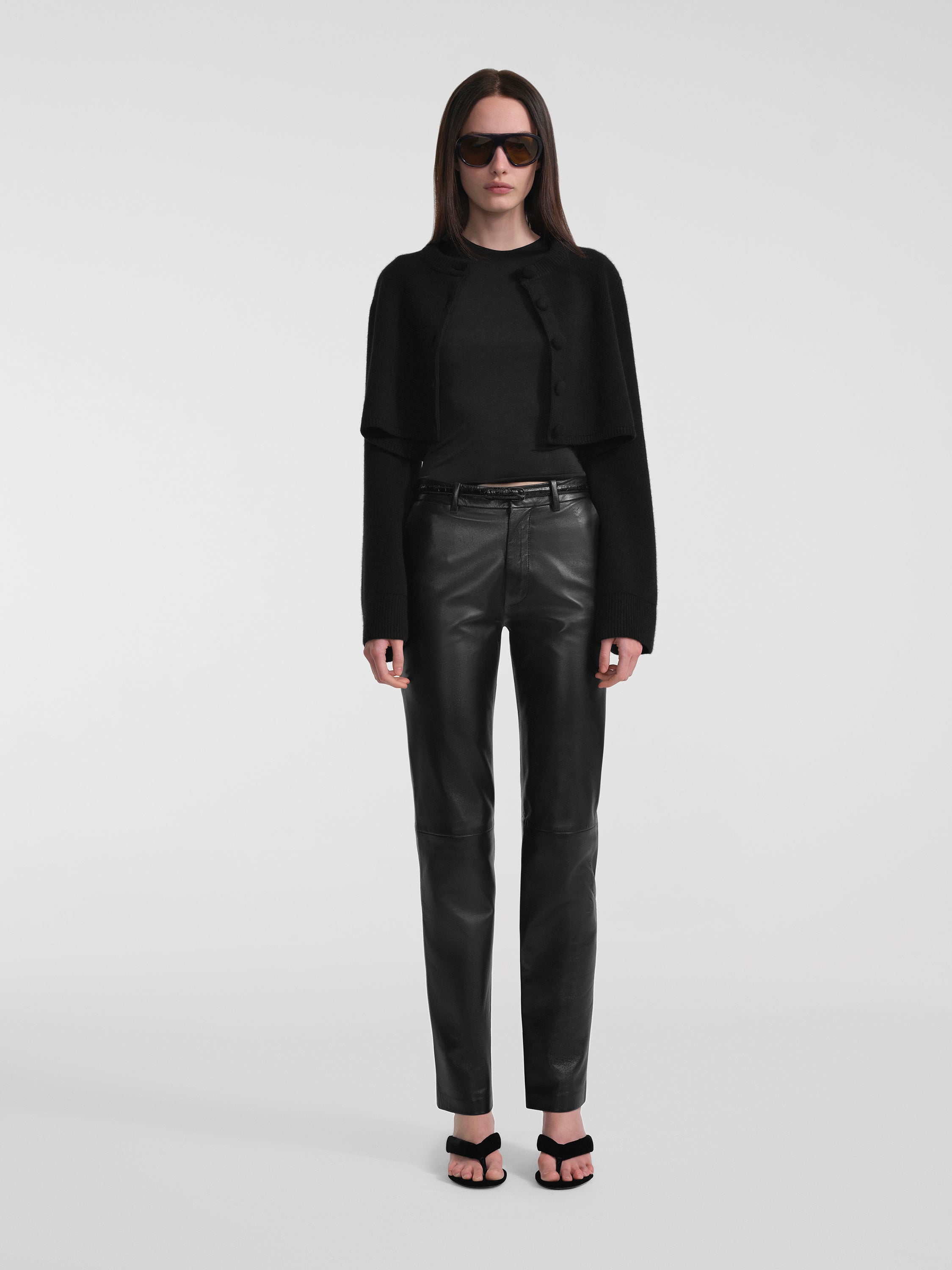 AFLALO Ondyn Cardigan in Cashmere – Black - Model Front