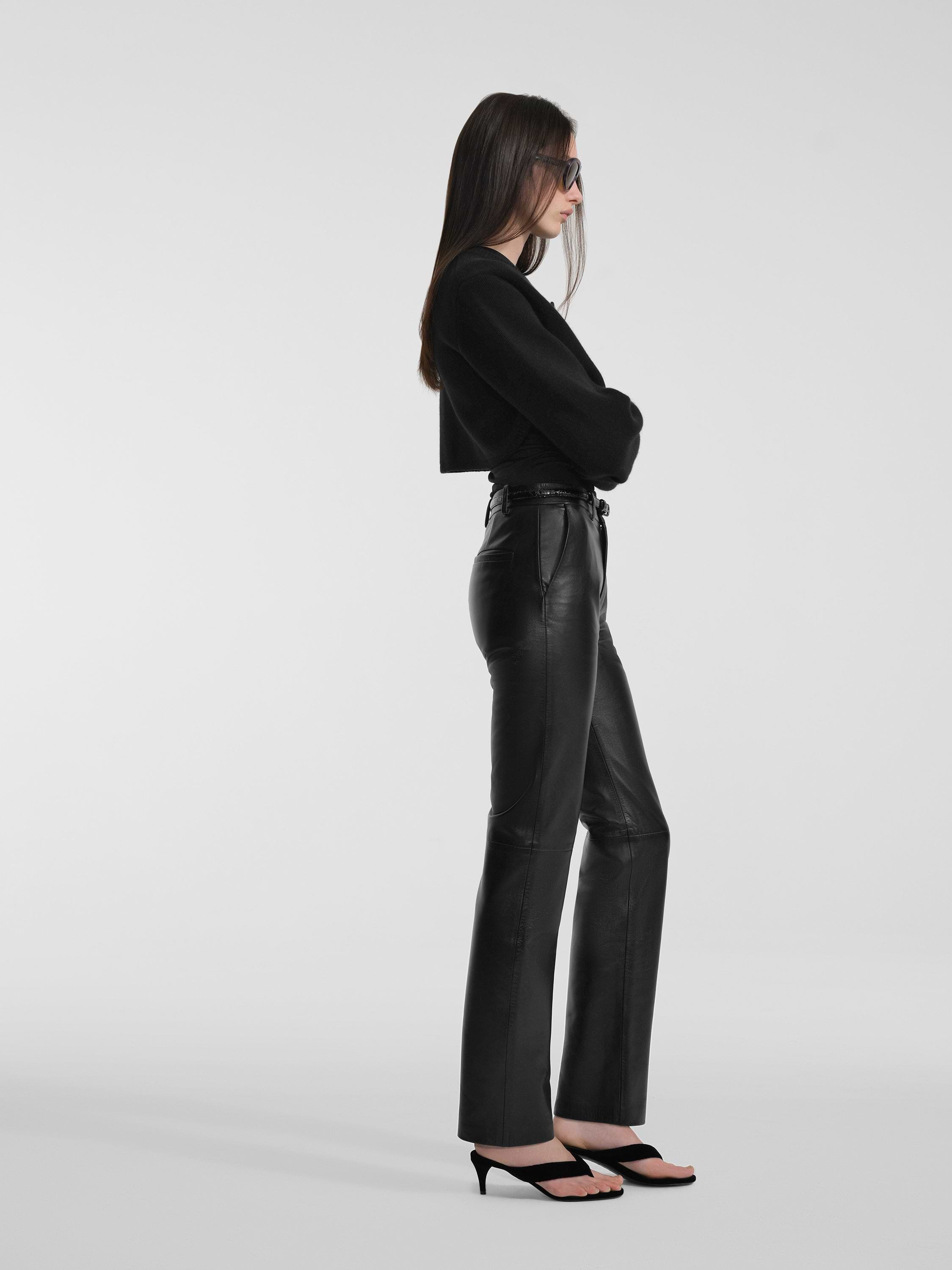 AFLALO Lazare Trouser in Leather – Black - Model Side