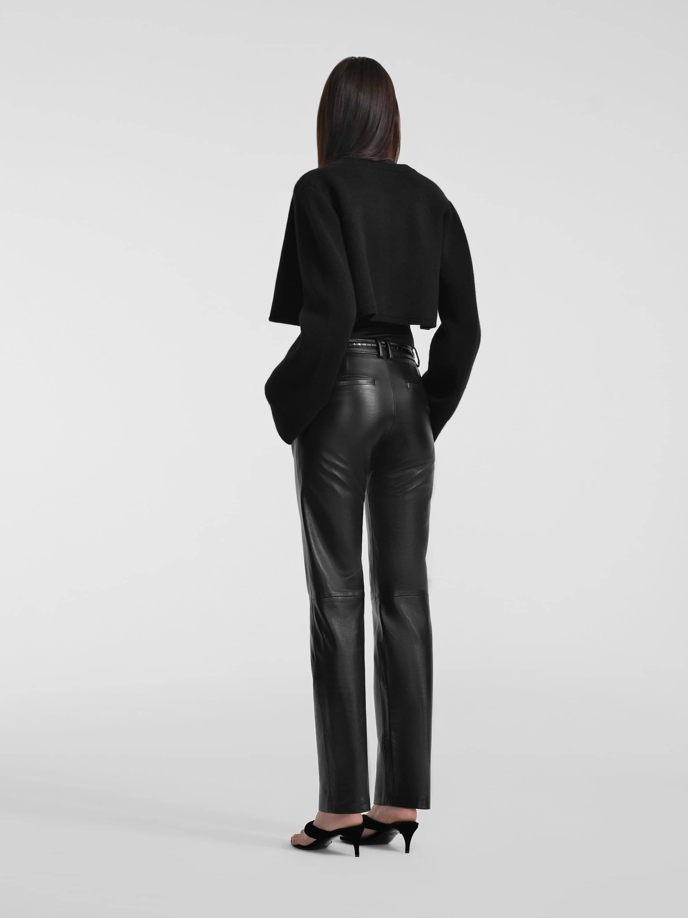 AFLALO Lazare Trouser in Leather – Black - Model Back