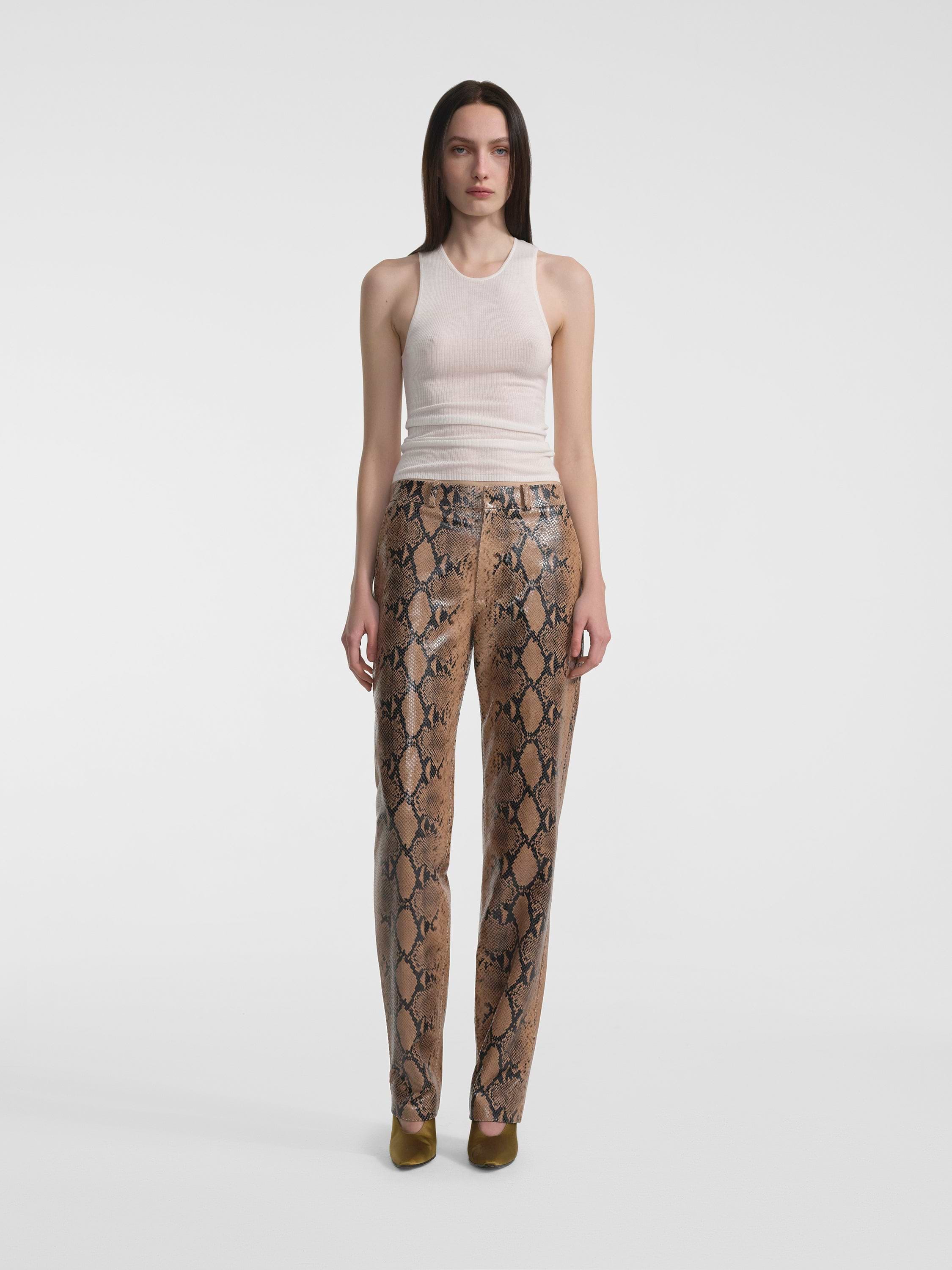 AFLALO Lazare Trouser in Python Embossed Leather – Copperhead - Model Front 2