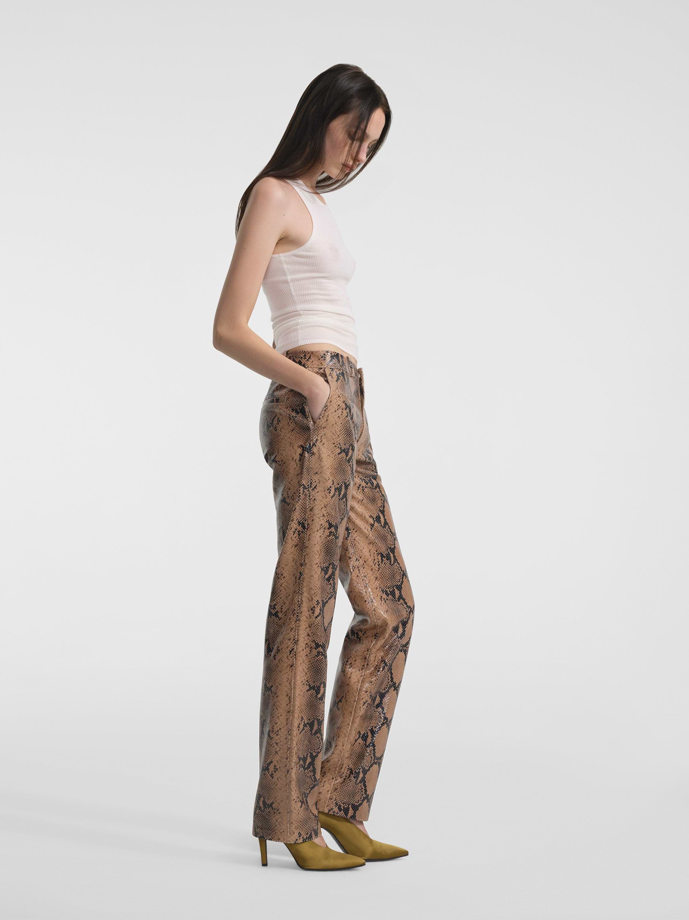 AFLALO Lazare Trouser in Python Embossed Leather – Copperhead - Model Side