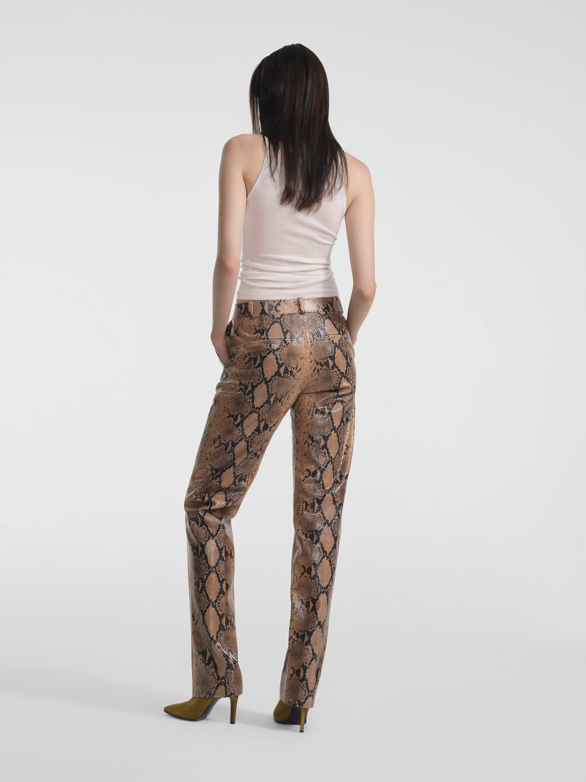AFLALO Lazare Trouser in Python Embossed Leather – Copperhead - Model Back