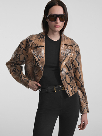 AFLALO Mentra Jacket in Python Embossed Leather – Copperhead - Model Front Cropped