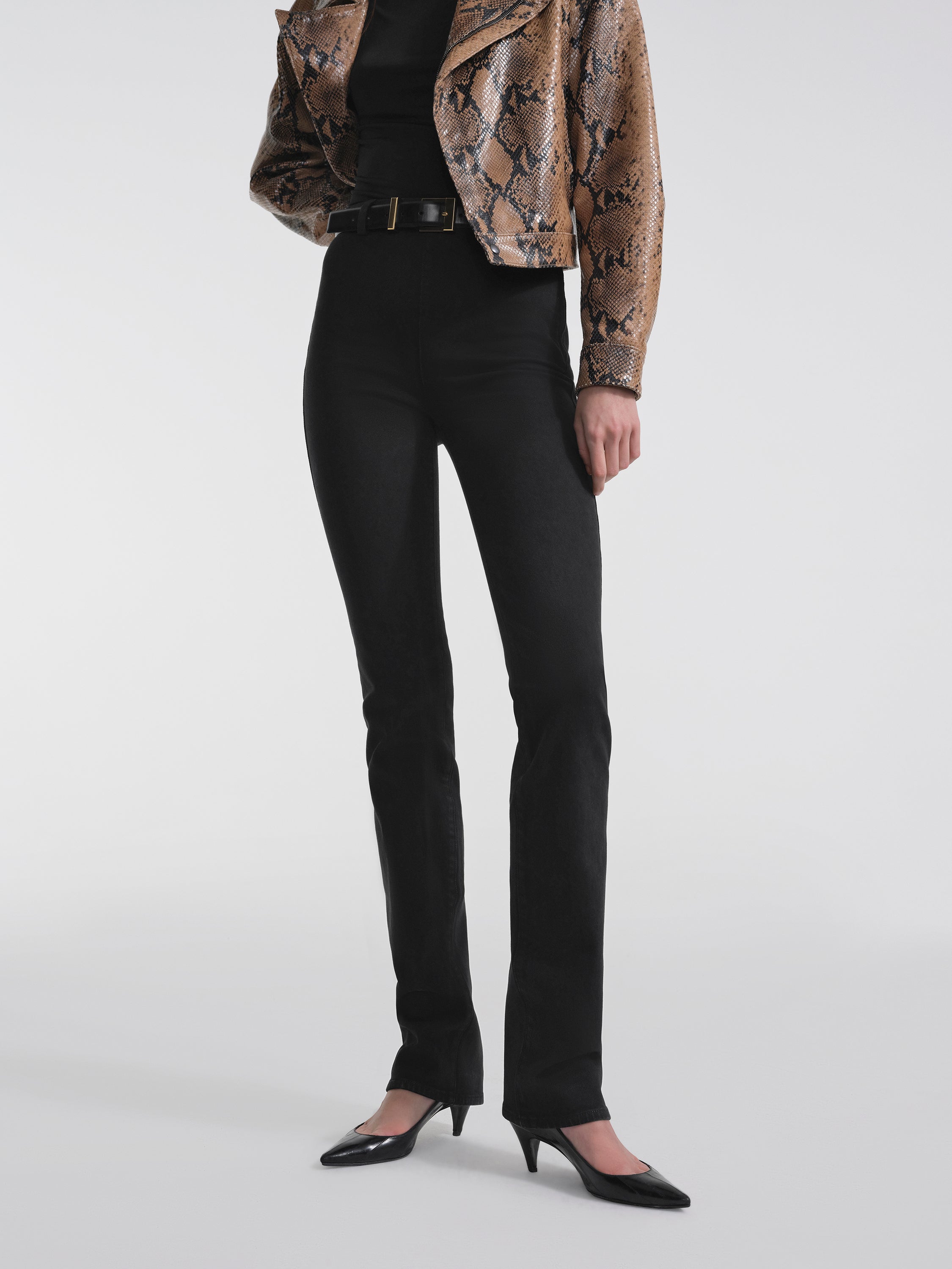 AFLALO Sagan Jean in Stretch Denim – Pure Onyx - Model Front