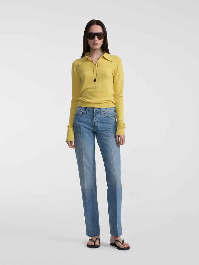 AFLALO Ona Sweater in Cashmere – Citron - Model Front