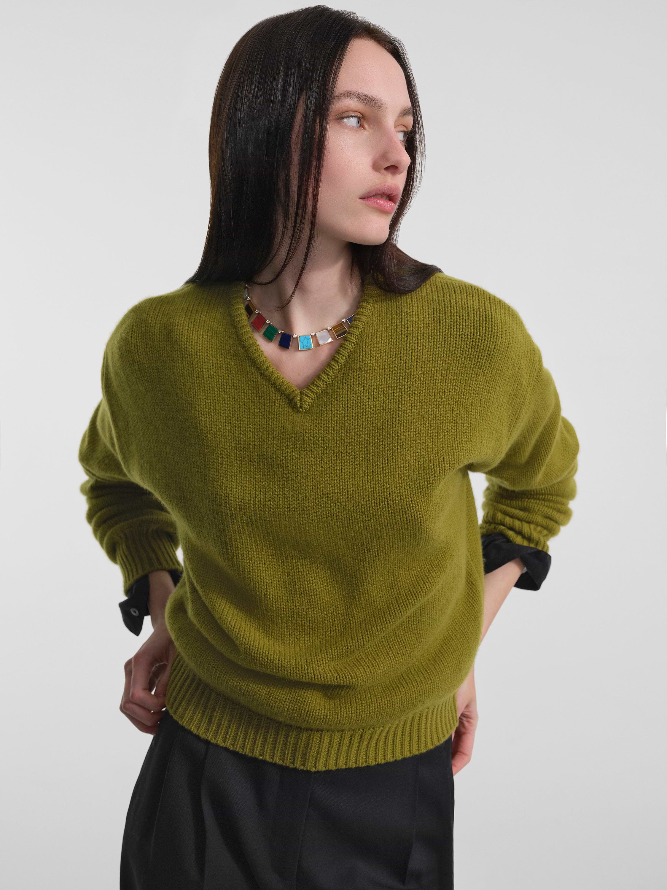 AFLALO Oraya Sweater in Cashmere – Verdune - Model Front Posed Cropped