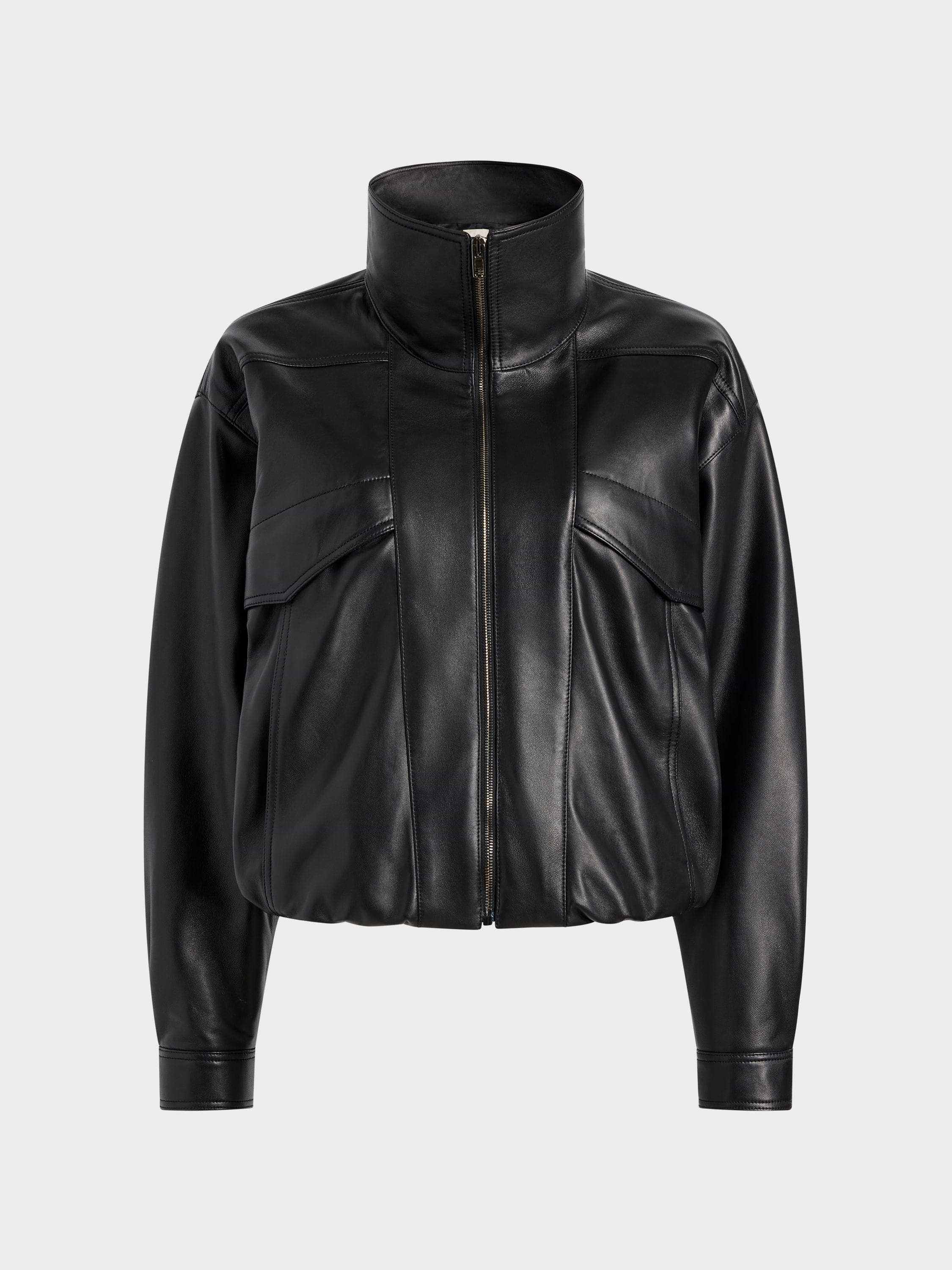 ジャケット・アウター NHOJ Black Spread Collar Jacket Zadie Jacket Black in Nappa Leather | AFLALO