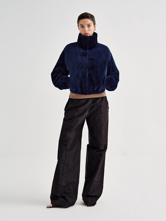 AFLALO Agon Jacket in Shearling, Sapphire, front view on model