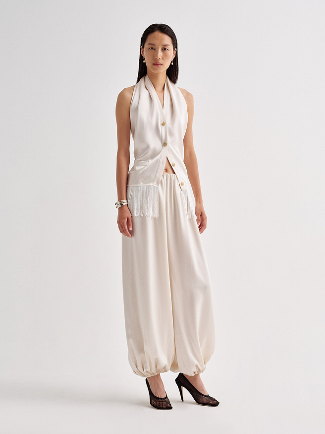 AFLALO Alere Top in Silk, Ivory, front view on model