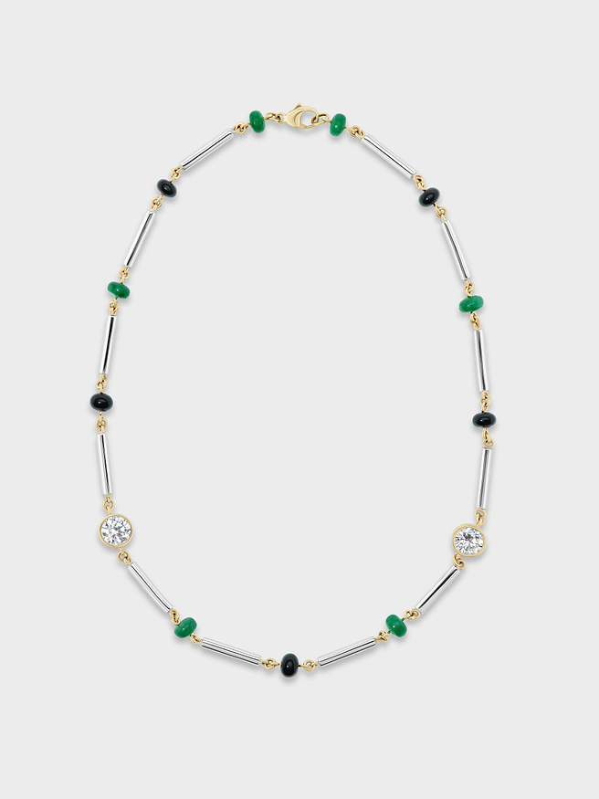 AFLALO Bar and Bead Necklace in Silver, front view