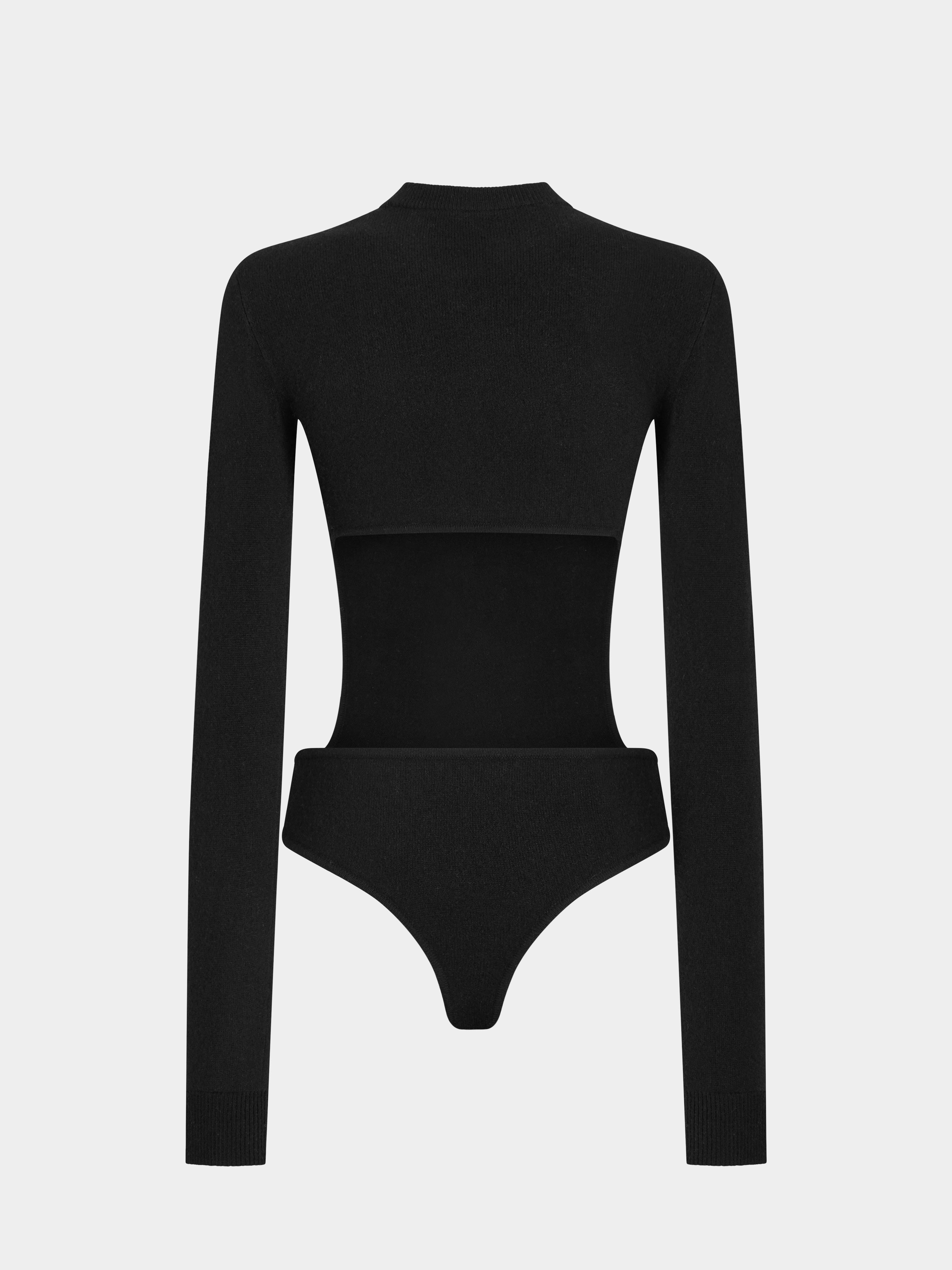 AFLALO Celuna Bodysuit in Cashmere, Black, back view