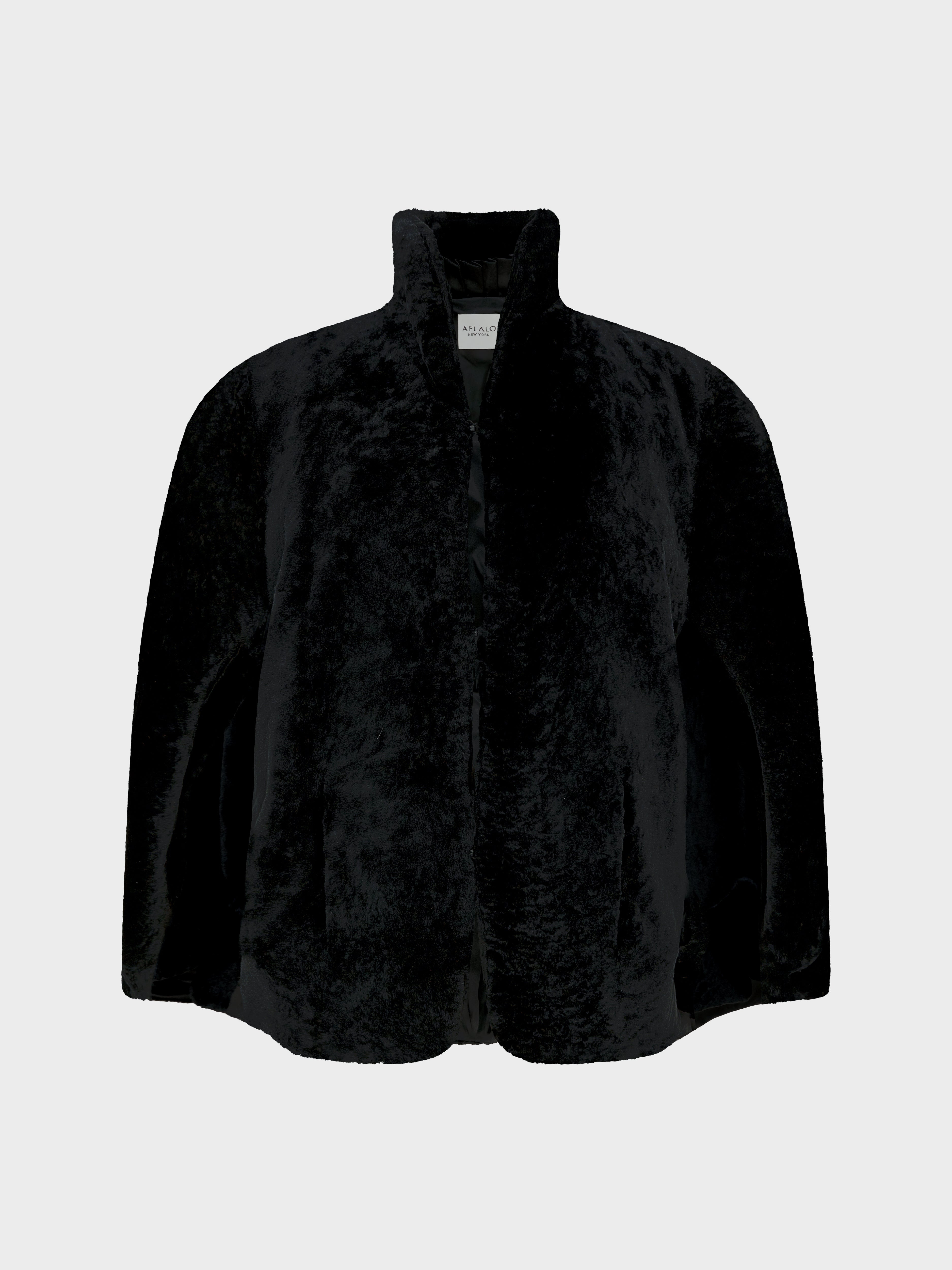 AFLALO Cena Cape in Shearling, Black, front view