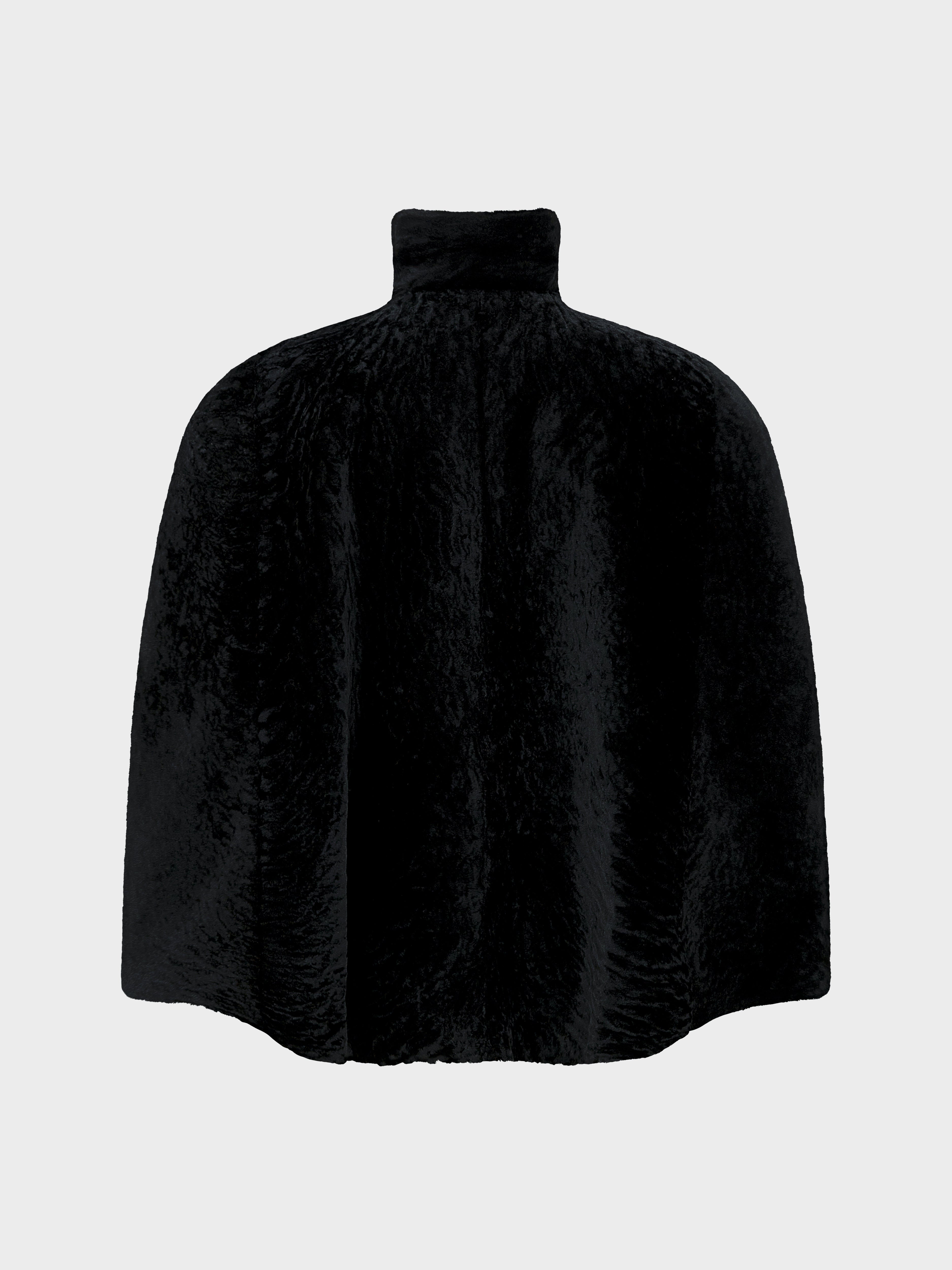 AFLALO Cena Cape in Shearling, Black, front view