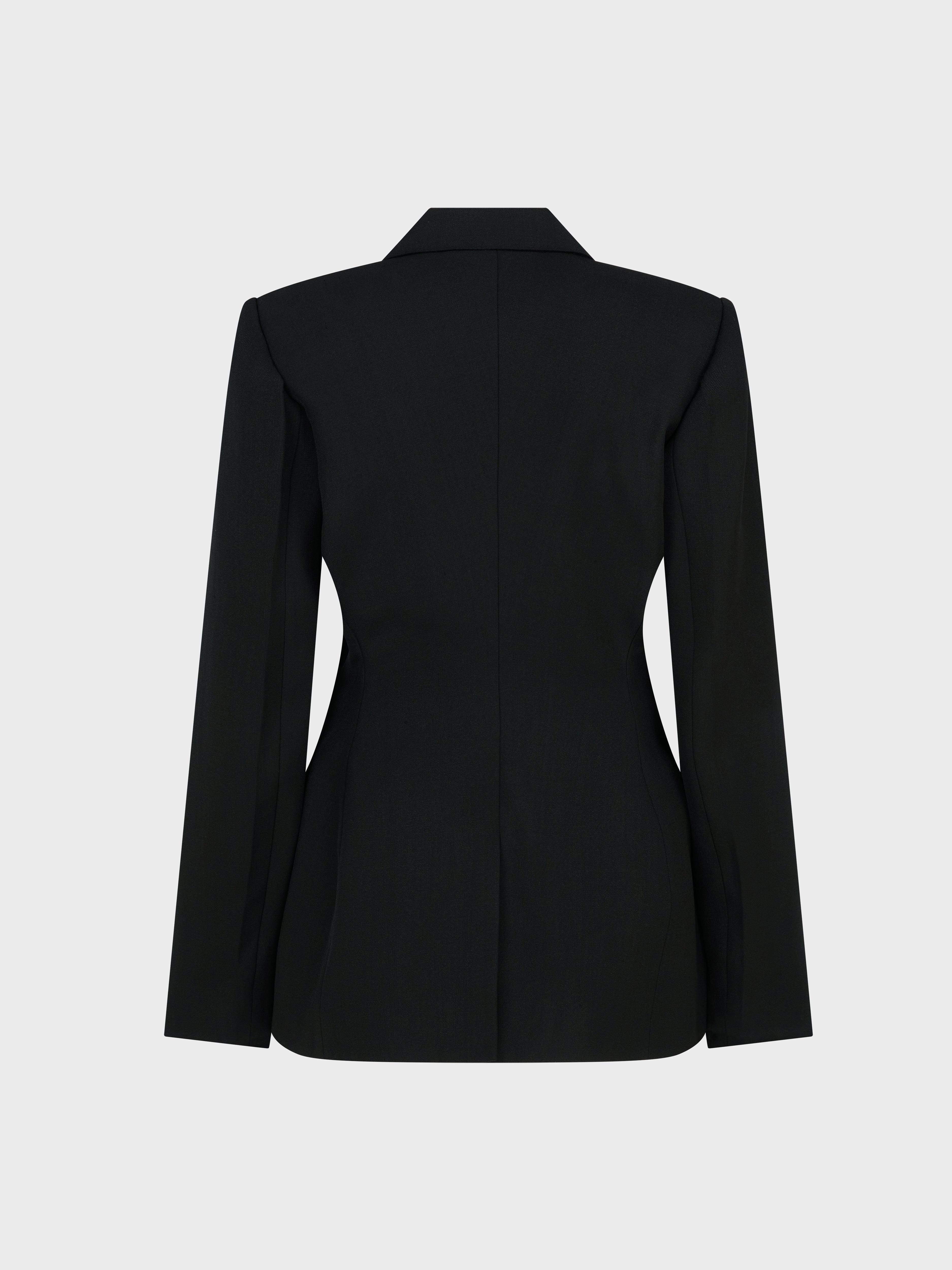 AFLALO Gallo Blazer in Viscose Silk, Black, back view