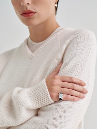 AFLALO Hex Ring in White Gold, close-up on model