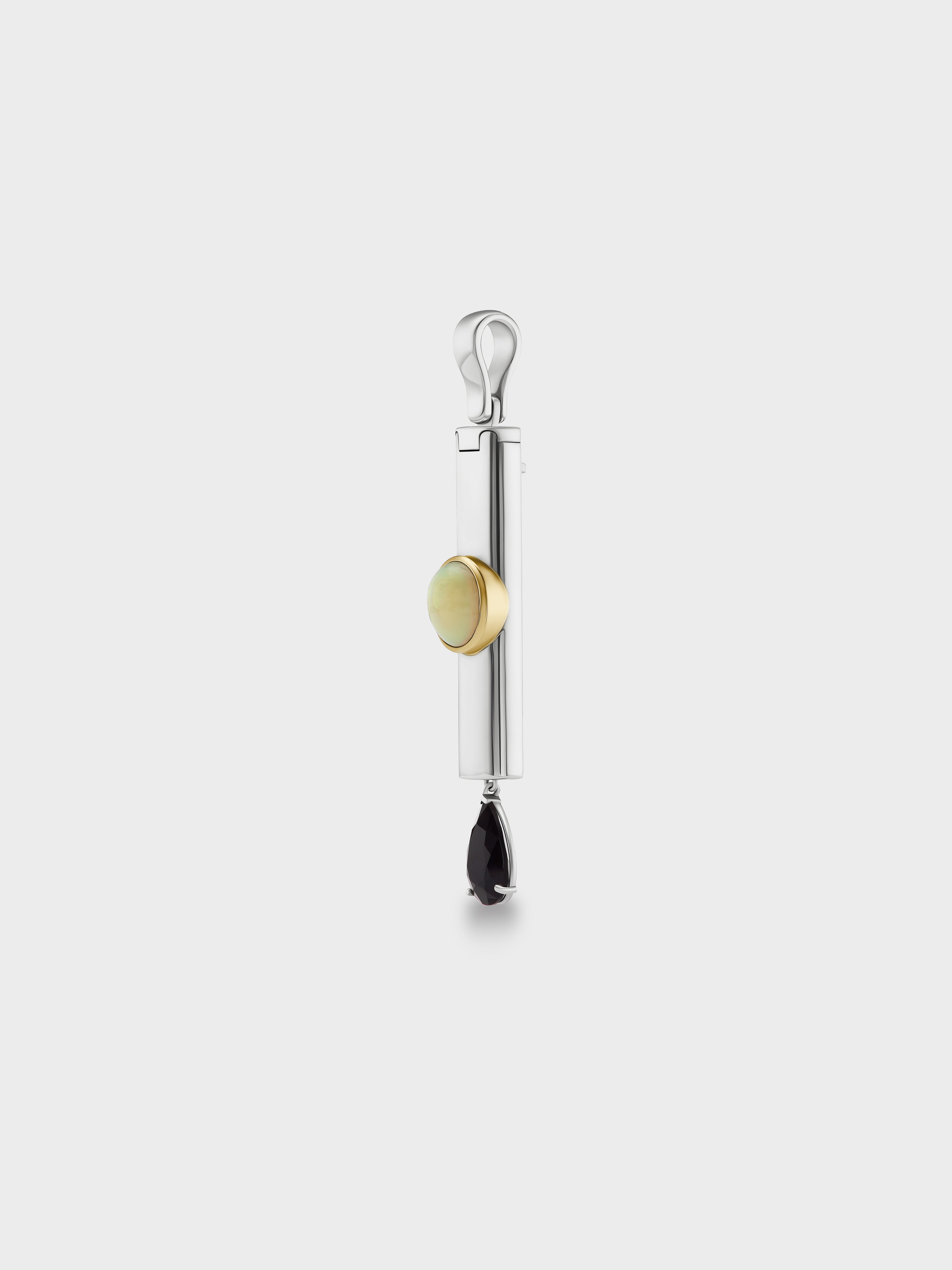 AFLALO Mini Mom Necklace in Silver, Opal and Onyx, close-up